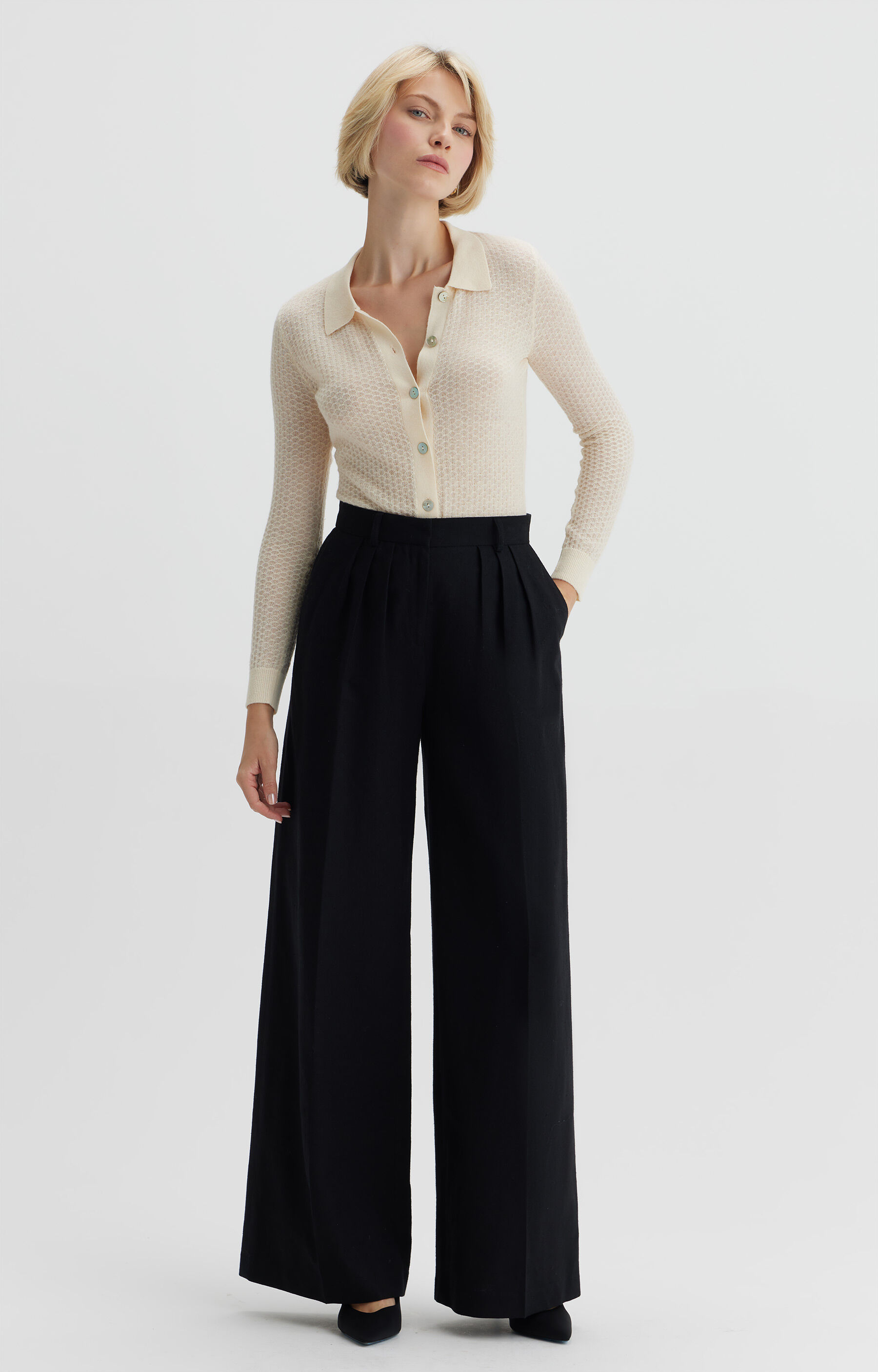 MIX & MATCH - Spodnie wide leg z lnem