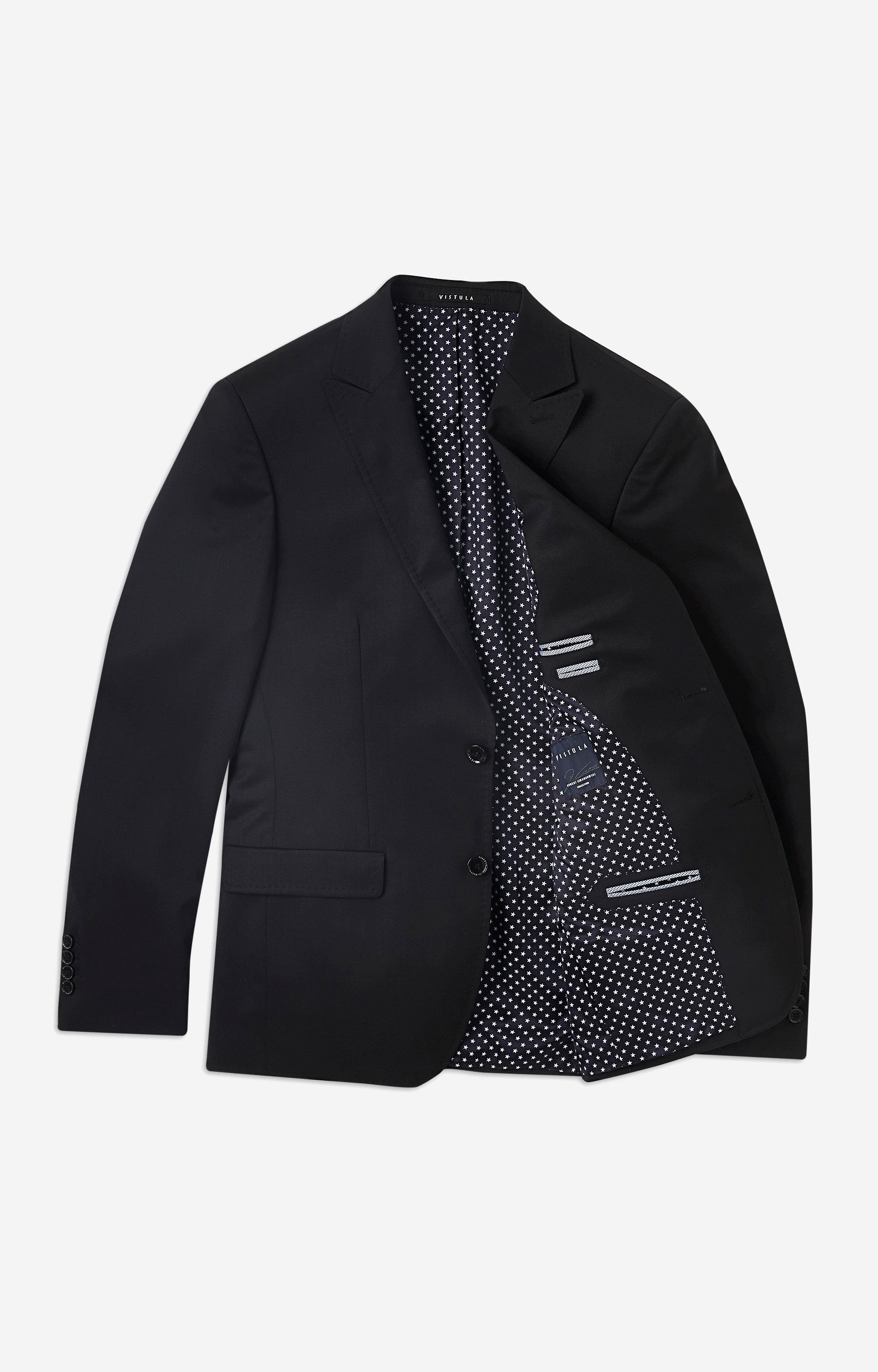 Dopasowany, wełniany garnitur z tkaniny o diagonalnym splocie - 4