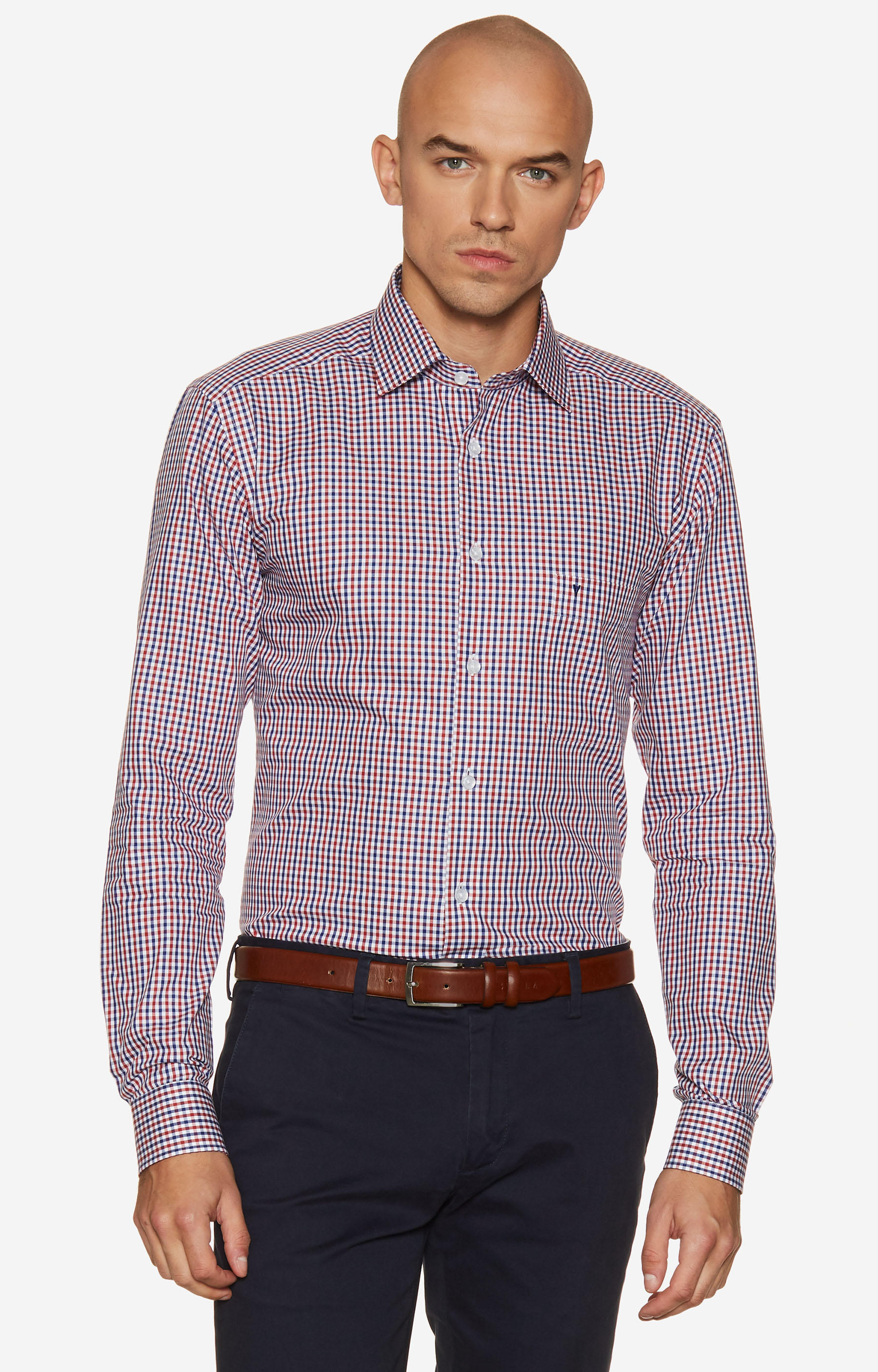 Koszula w kratę z kieszonką, włoski kołnierz