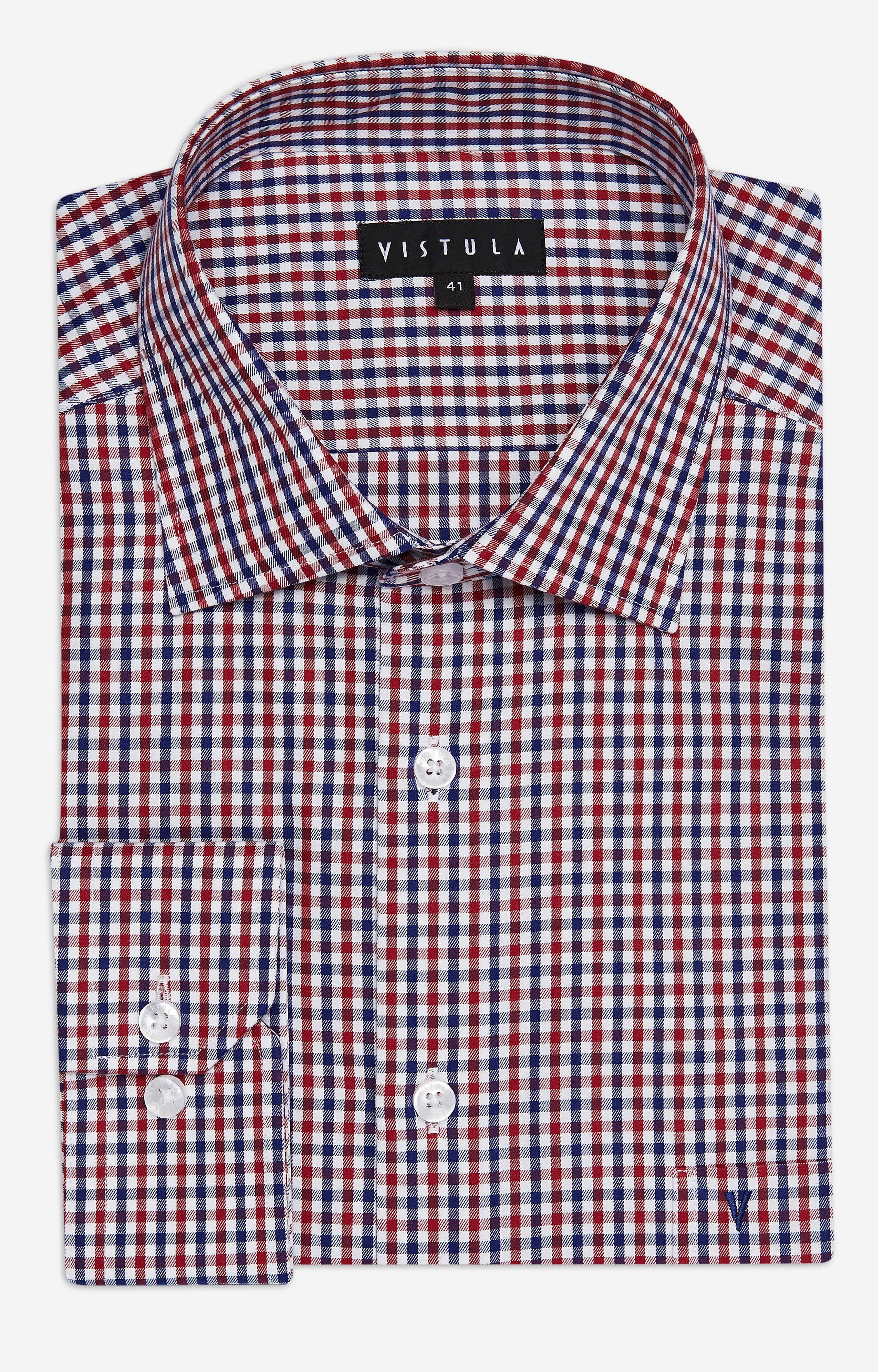 Koszula w kratę z kieszonką, włoski kołnierz - 3