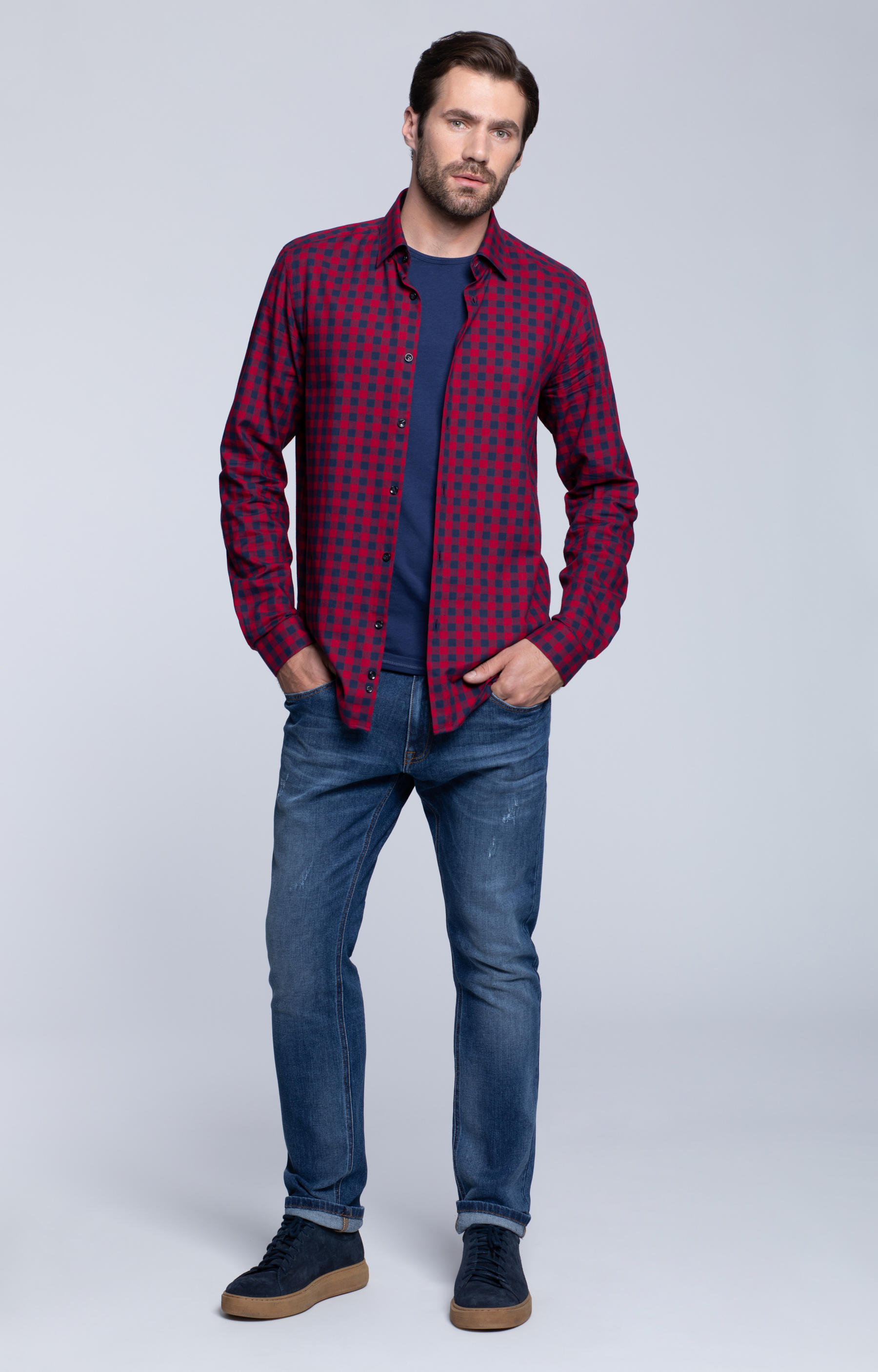 Dopasowana koszula w kratę, kołnierz kryte button-down