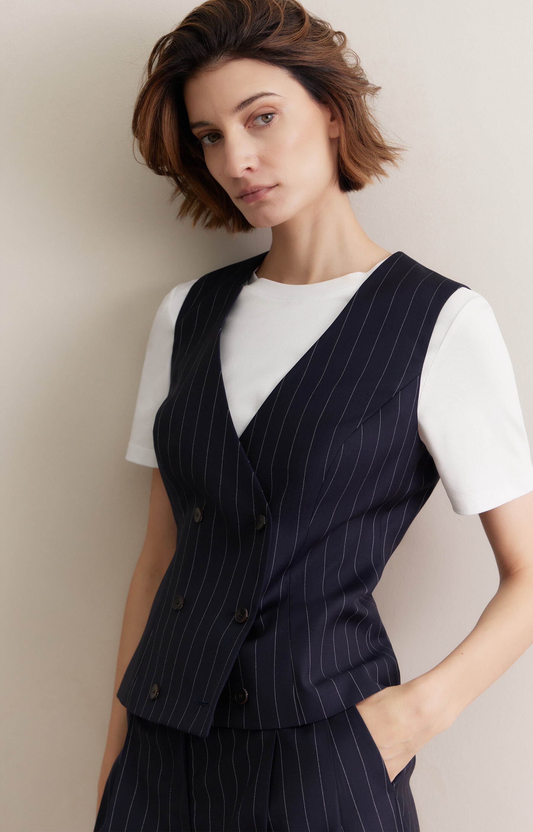 Dwurzędowa kamizelka slim do garnituru - Mix&Match - 4