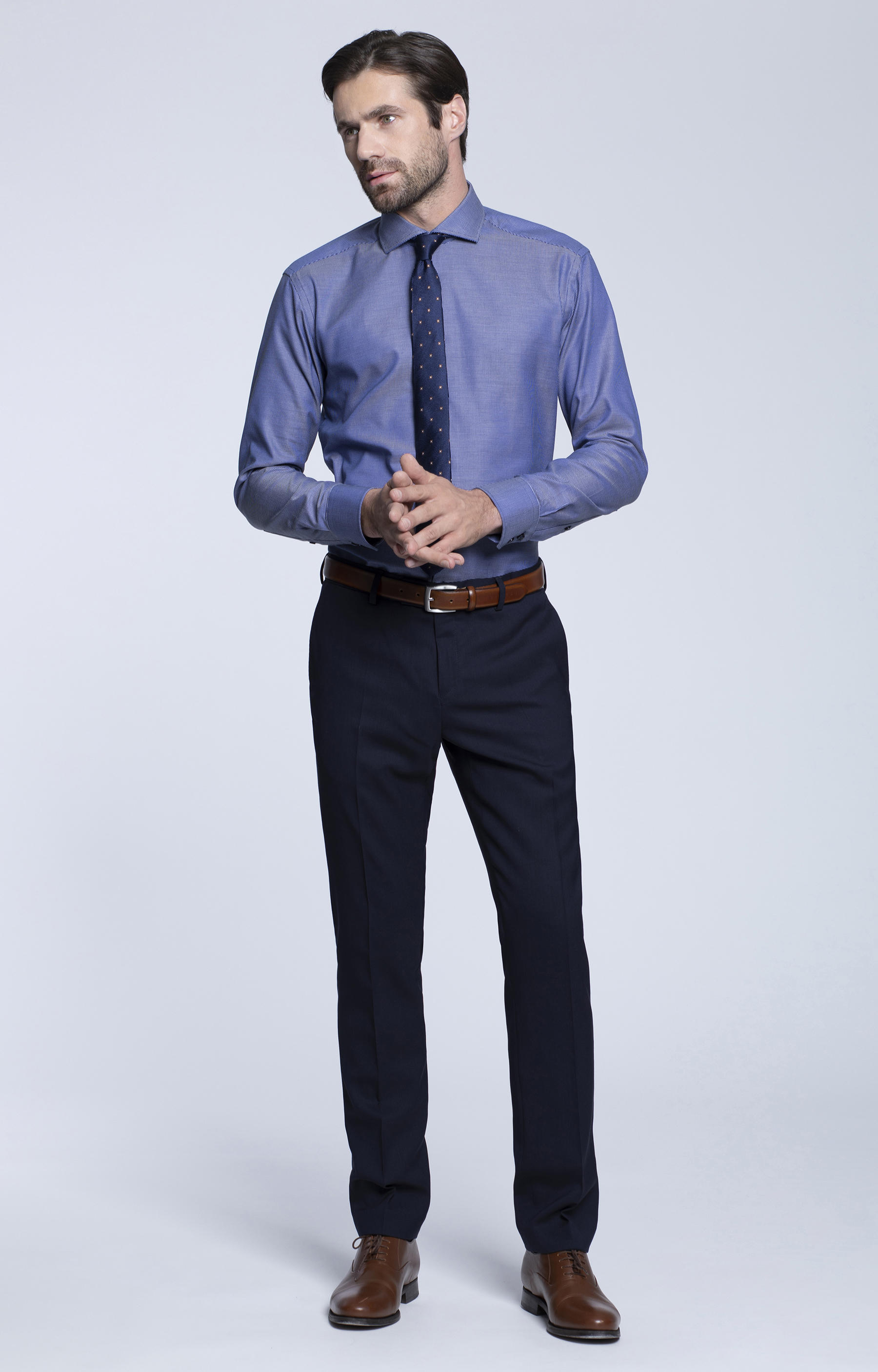 Luźna koszula w mikrowzór, włoski kołnierz