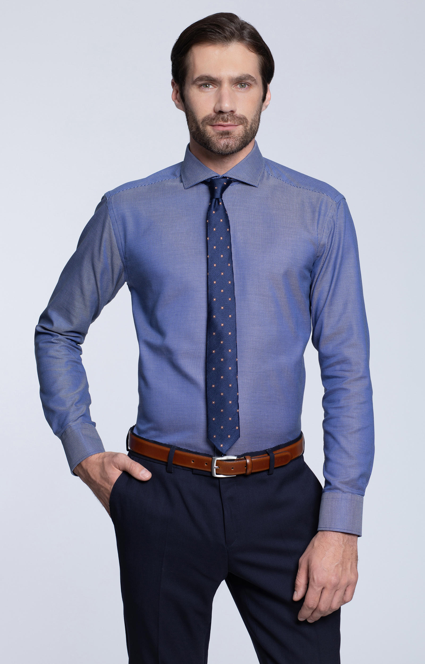 Luźna koszula w mikrowzór, włoski kołnierz - 2