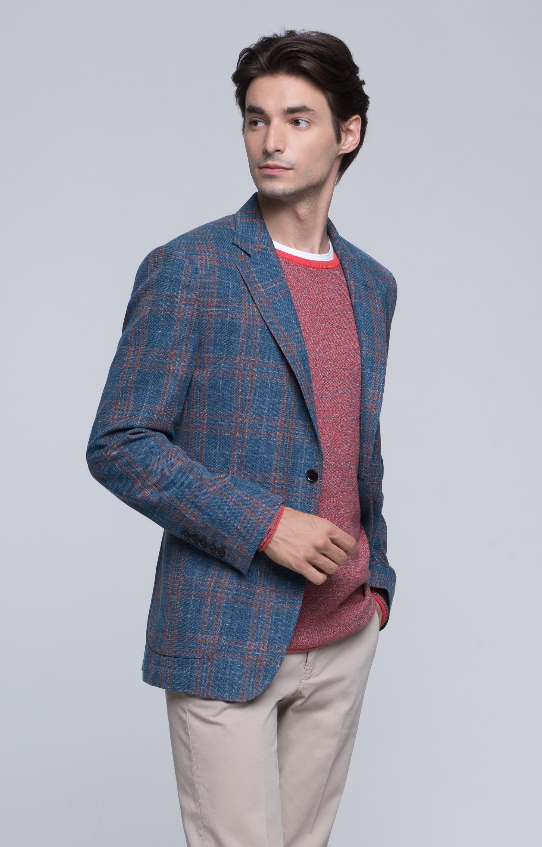 Dopasowana marynarka w kratę z dodatkiem wełny - 2