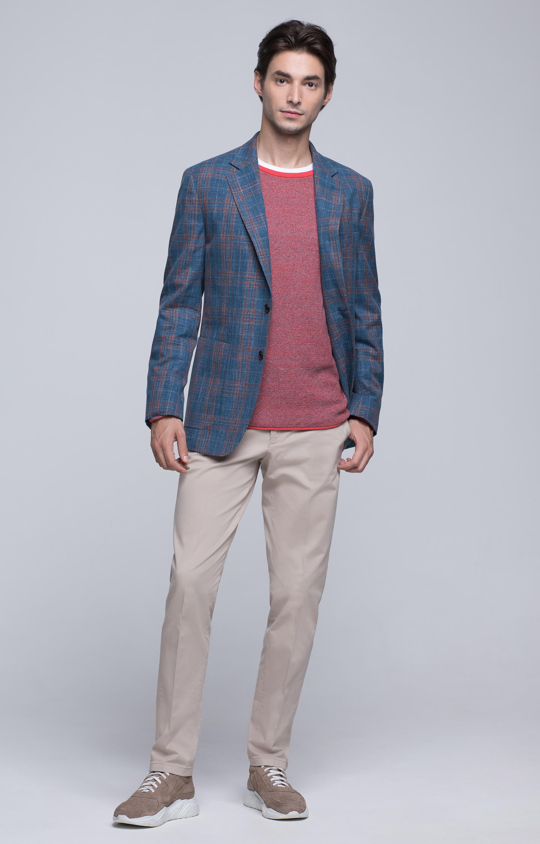 Dopasowana marynarka w kratę z dodatkiem wełny