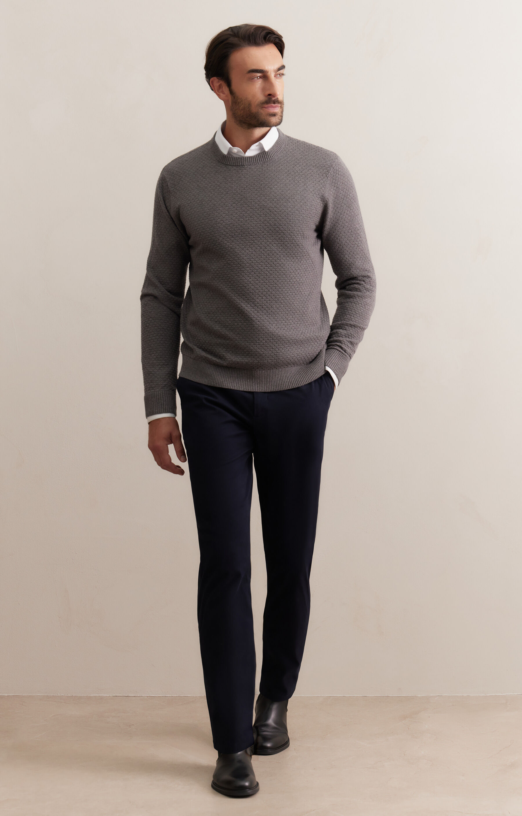 Geometryczny sweter round neck - 7