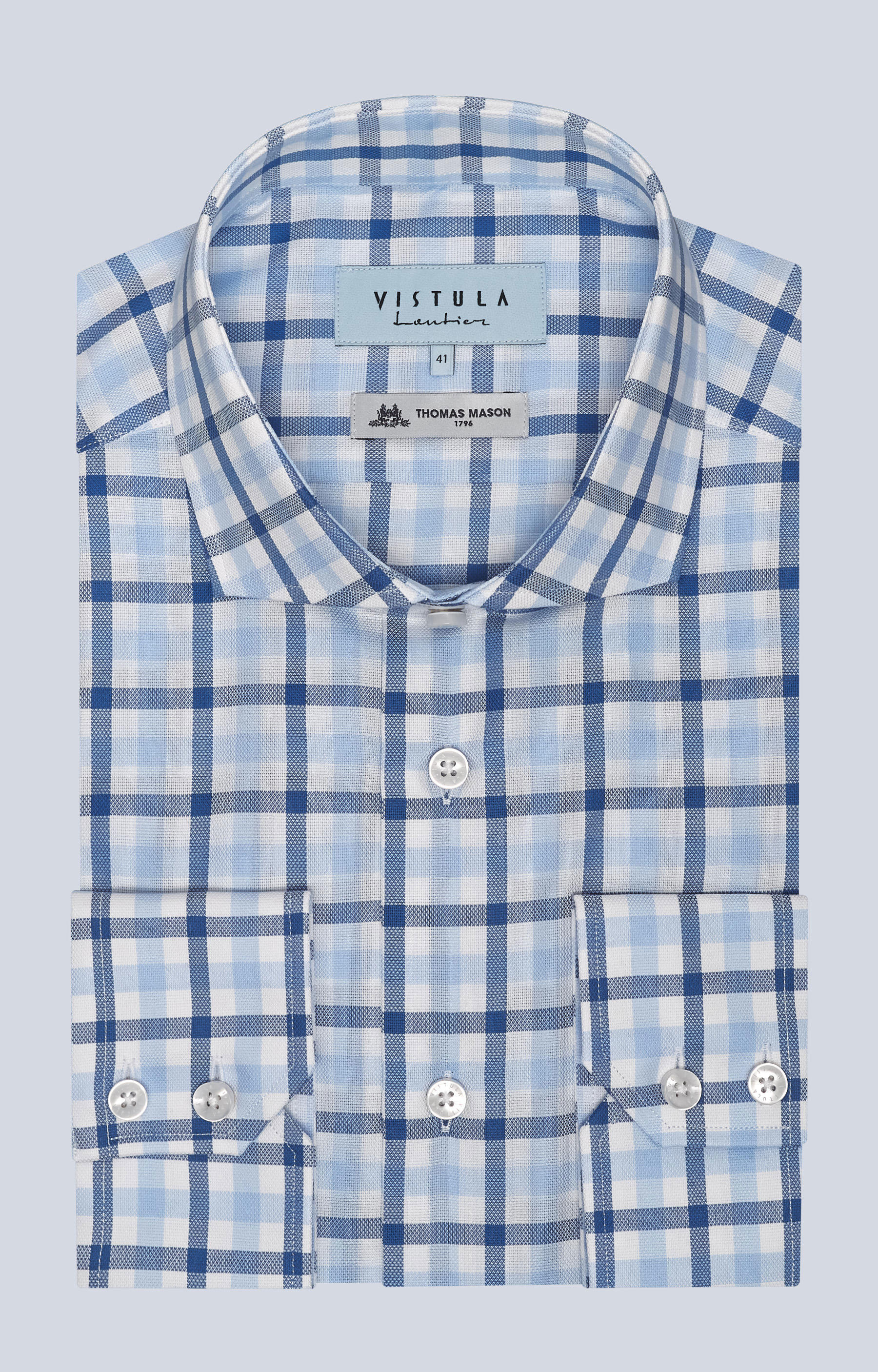 Koszula w kratę z włoskim kołnierzem - 4