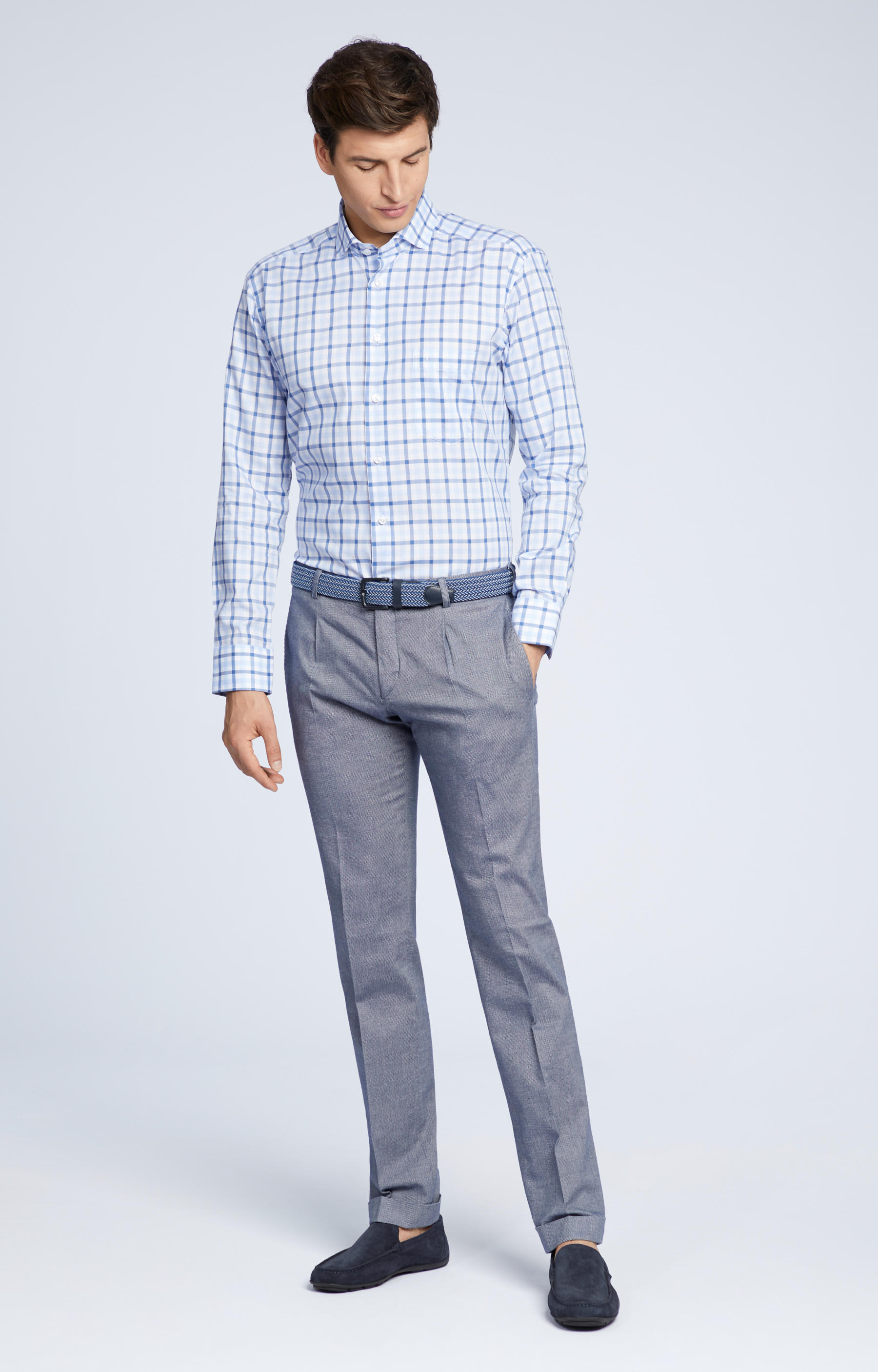 Koszula w kratę z włoskim kołnierzem