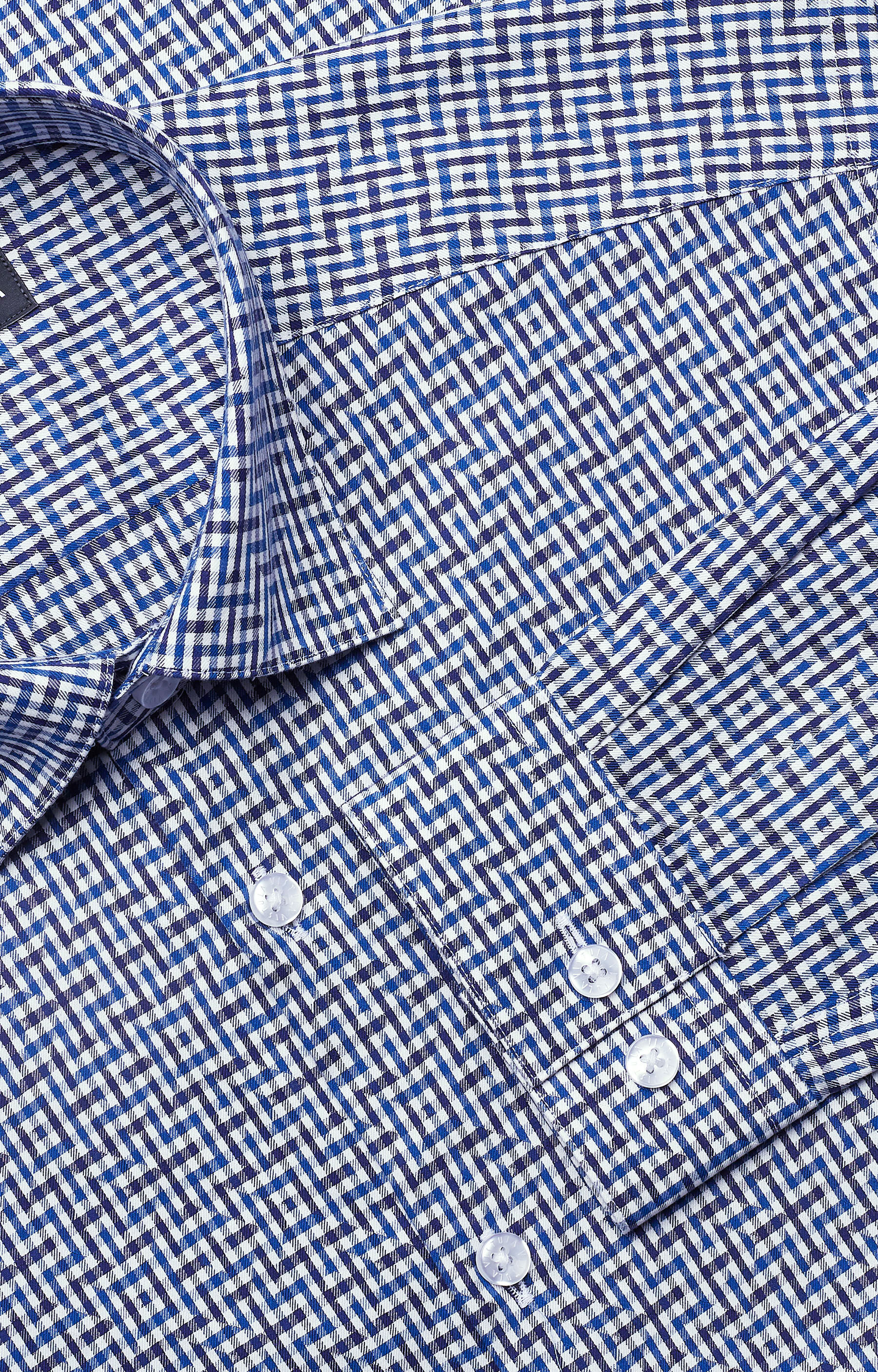 Dopasowana koszula w geometryczny wzór, kołnierz kryty button-down - 5