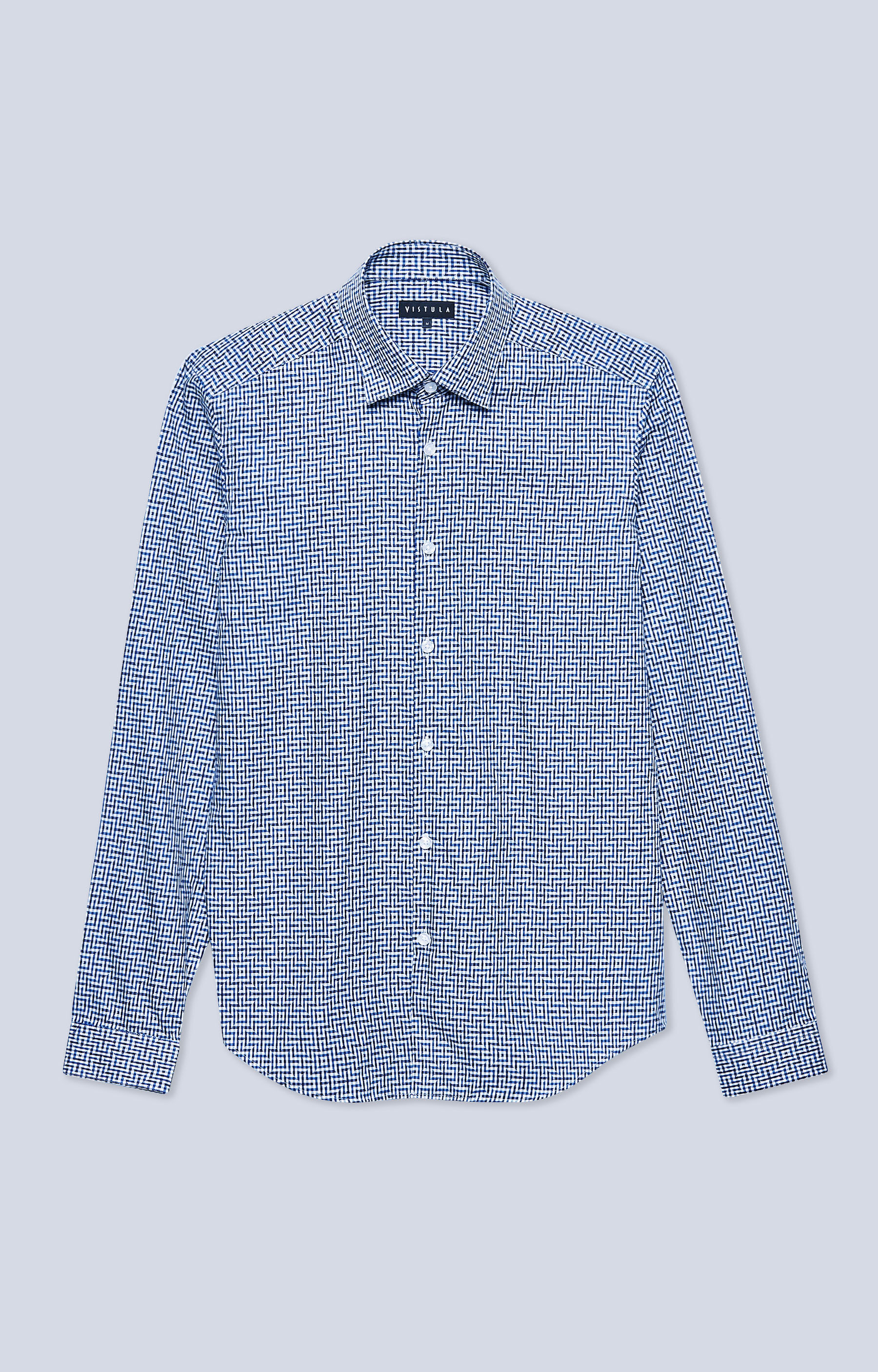 Dopasowana koszula w geometryczny wzór, kołnierz kryty button-down - 4