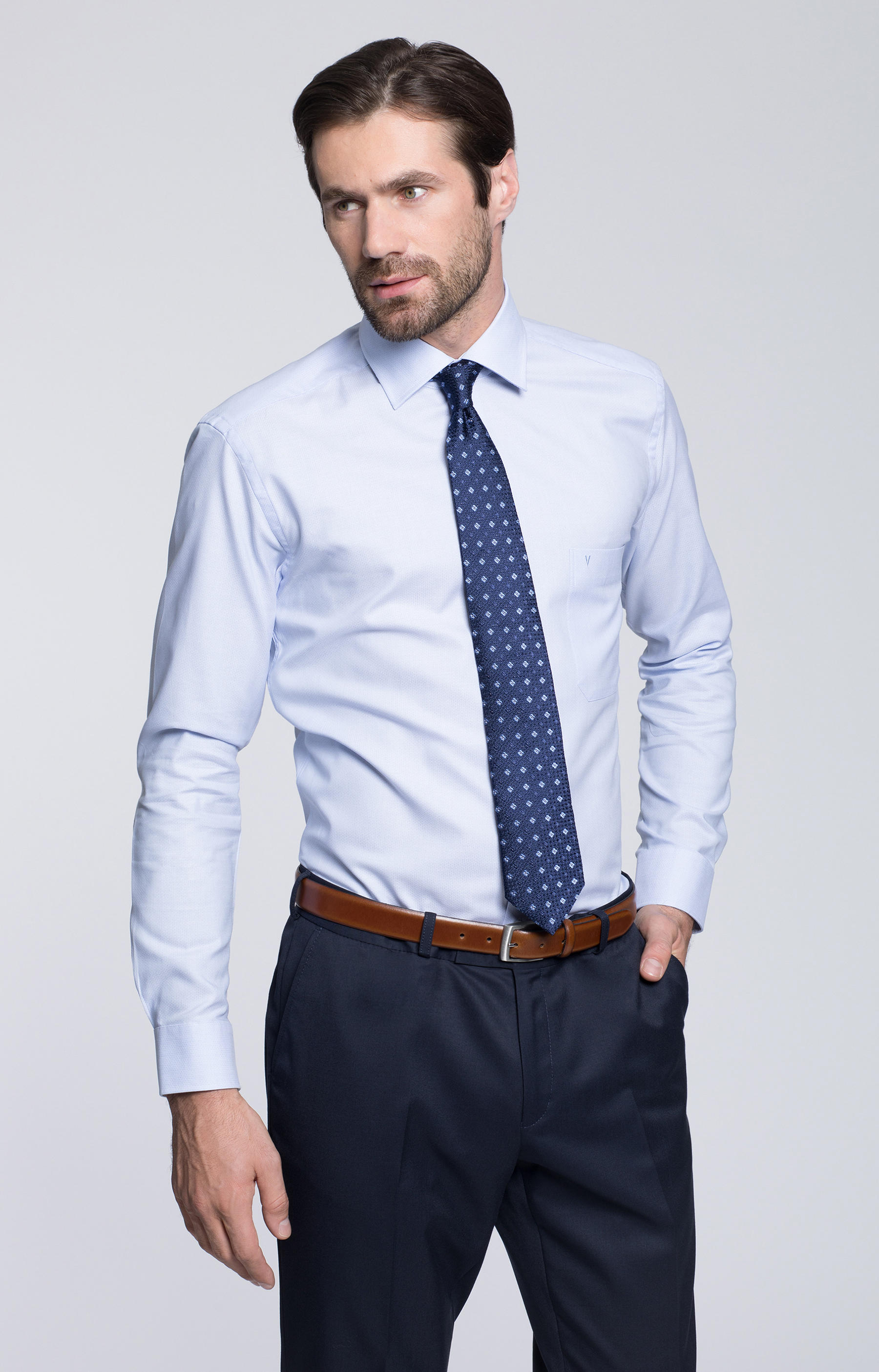 Luźna koszula w mikrowzór z włoskim kołnierzem - 2