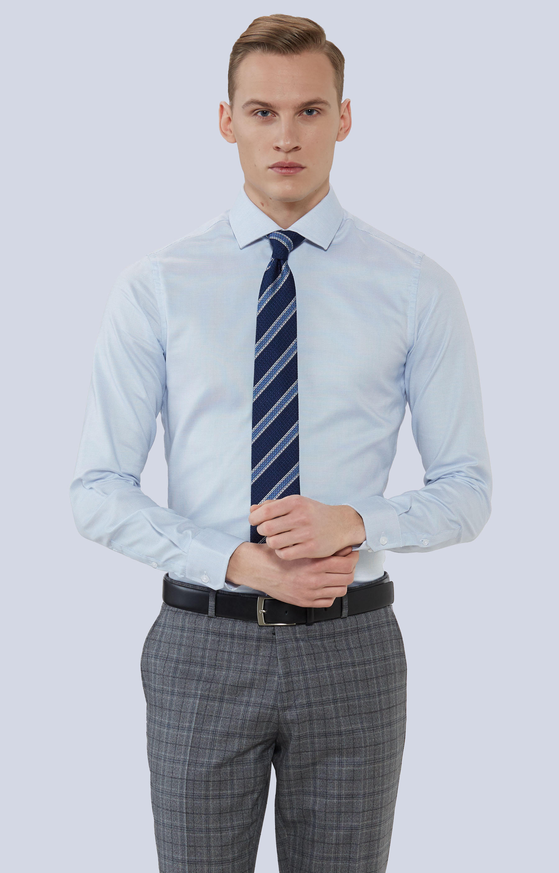 Dopasowana koszula w mikrowzór z włoskim kołnierzem - 2