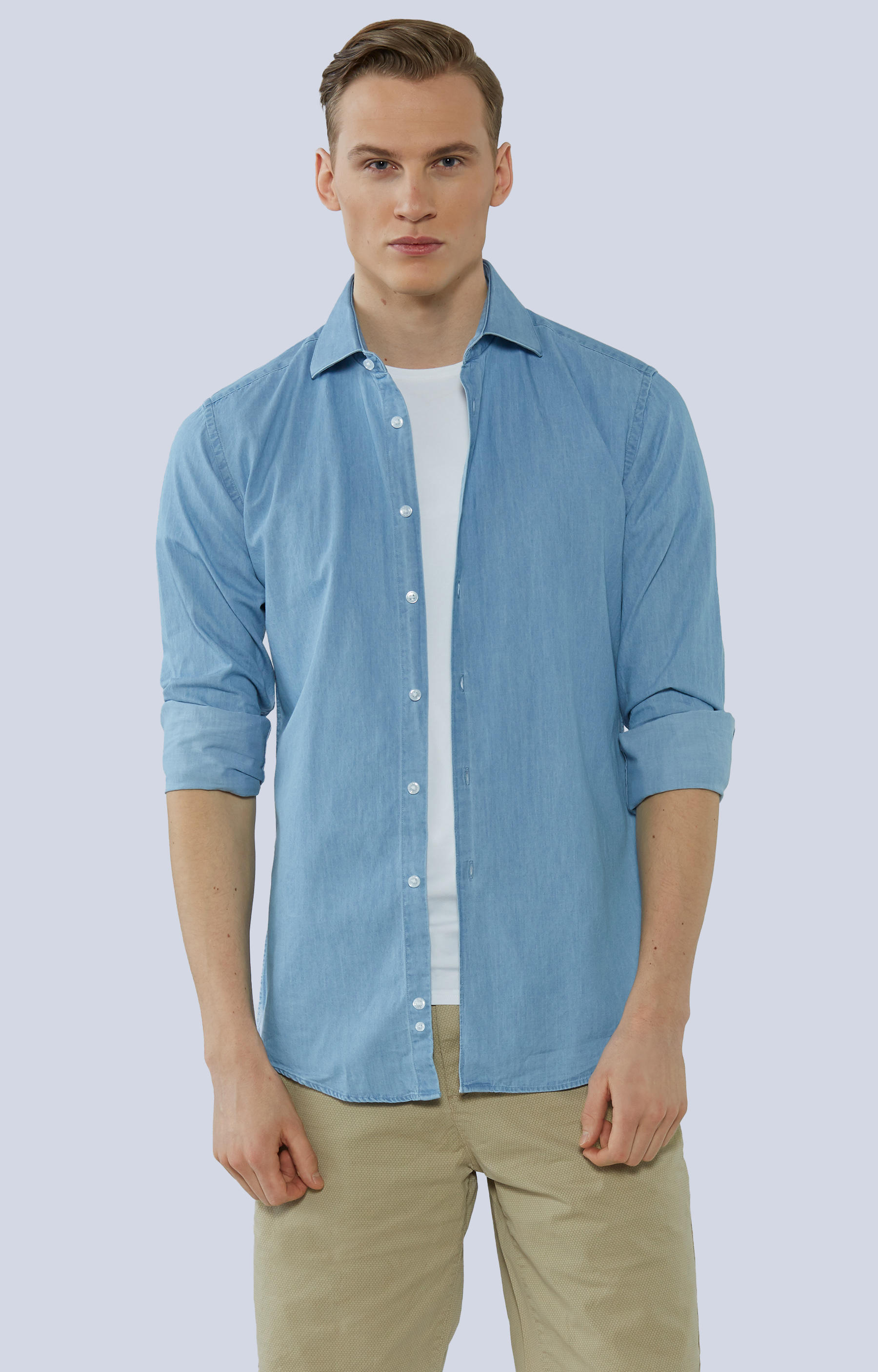 Koszula z tkaniny denimowej z półwłoskim kołnierzem - 2