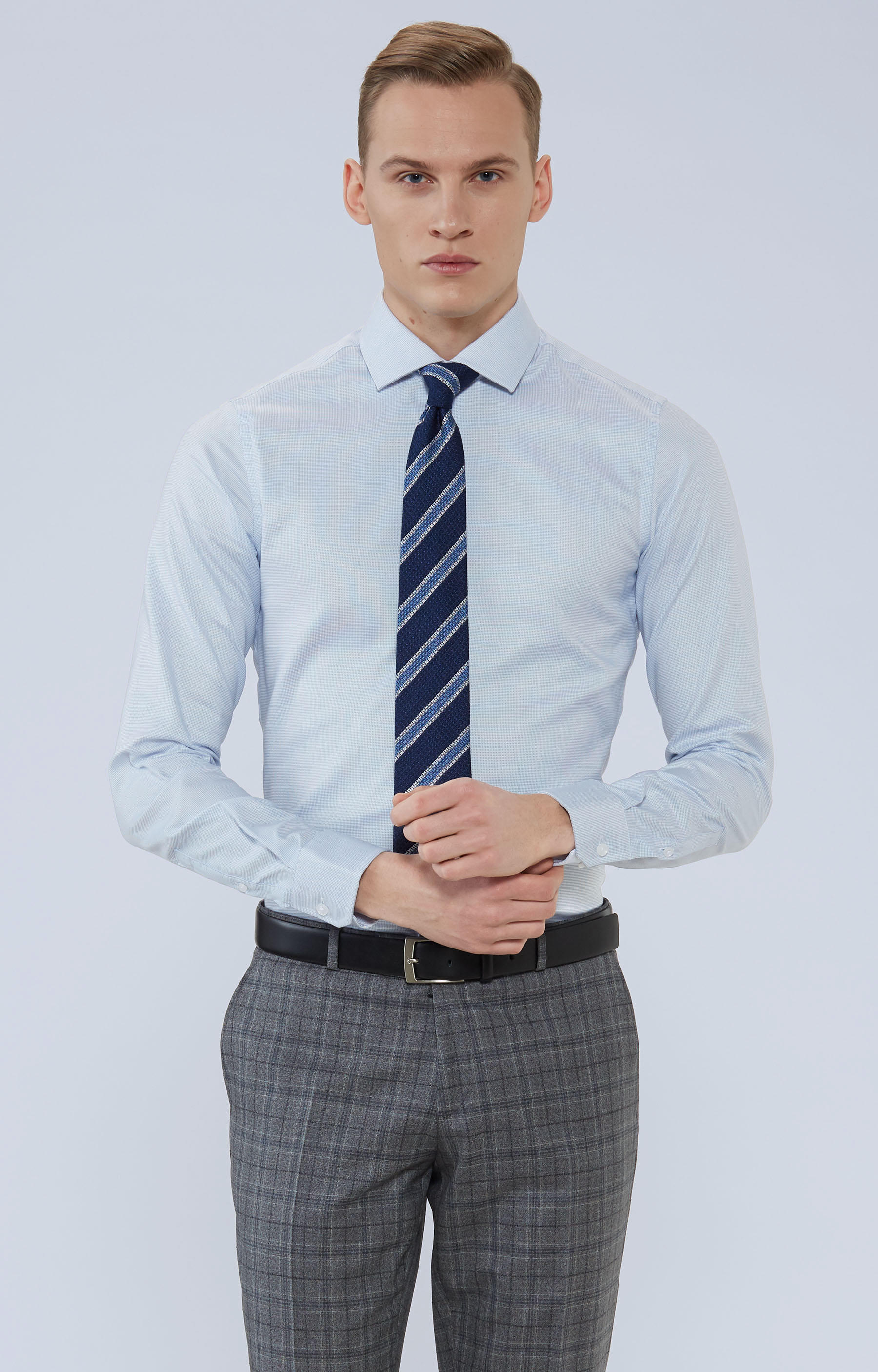 Koszula w mikrowzór z włoskim kołnierzem - 3