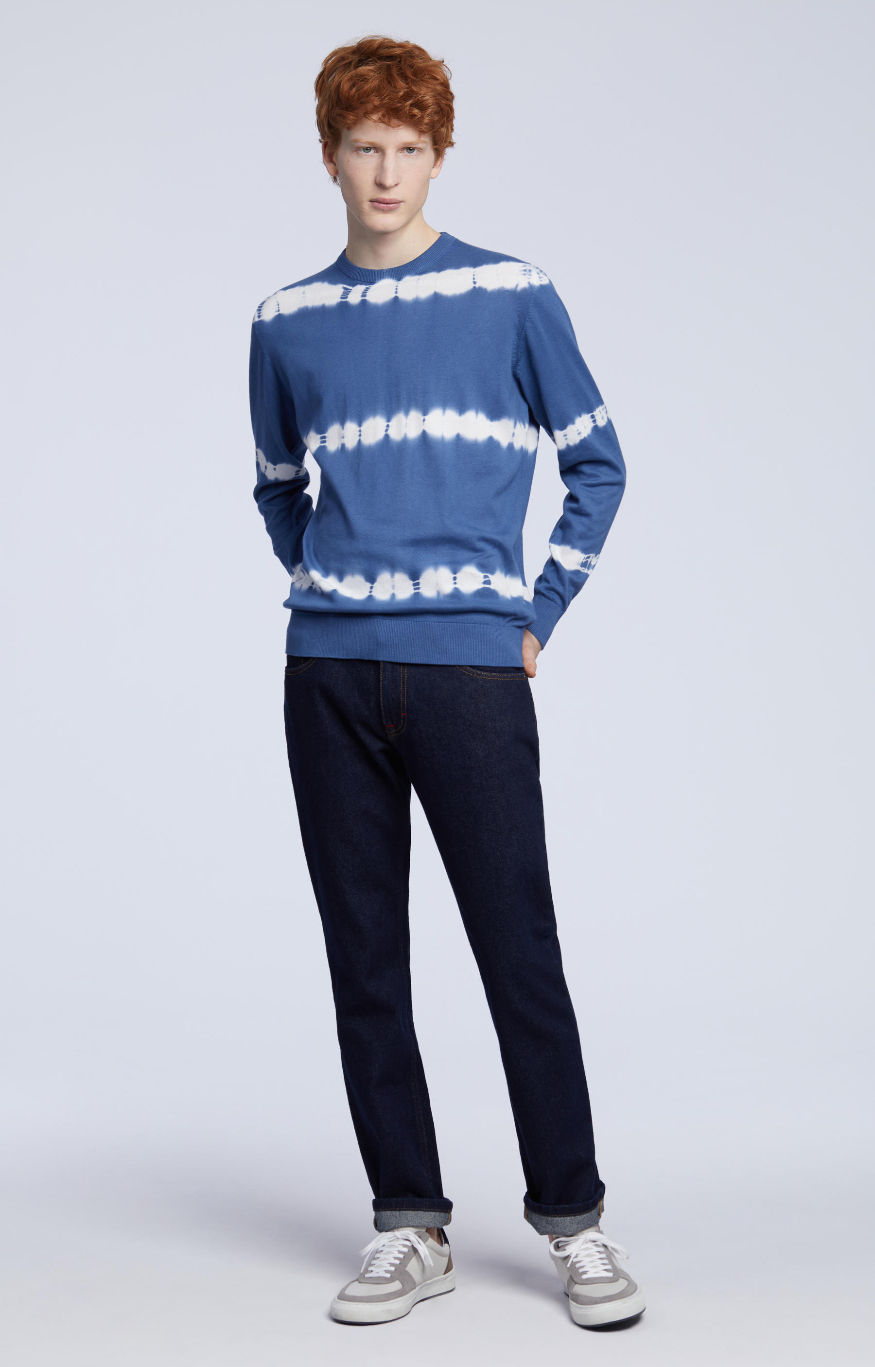 Bawełniany sweter typu round-neck, farbowany ręcznie - 2
