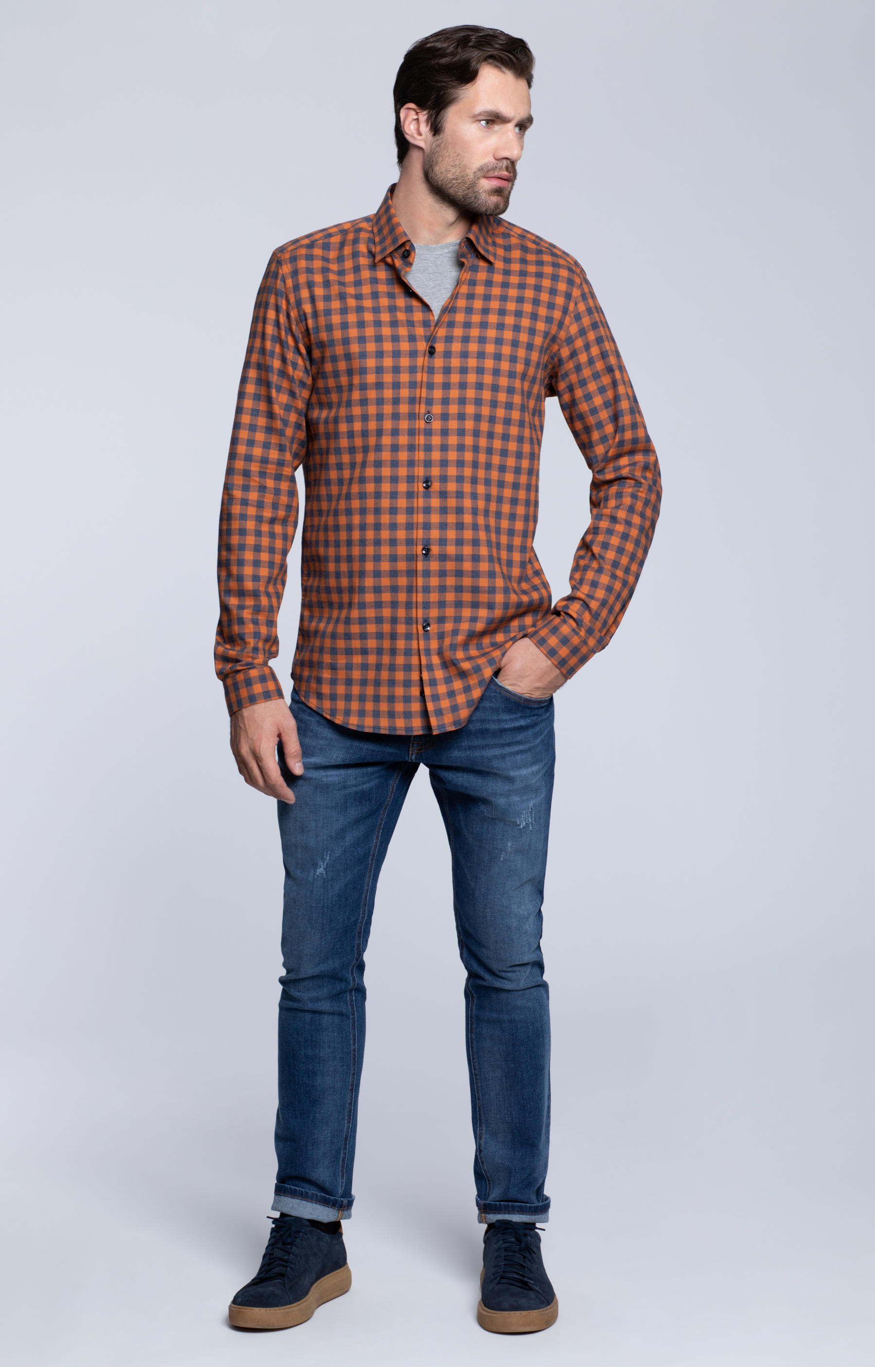 Dopasowana koszula w kratę, kołnierz kryte button-down
