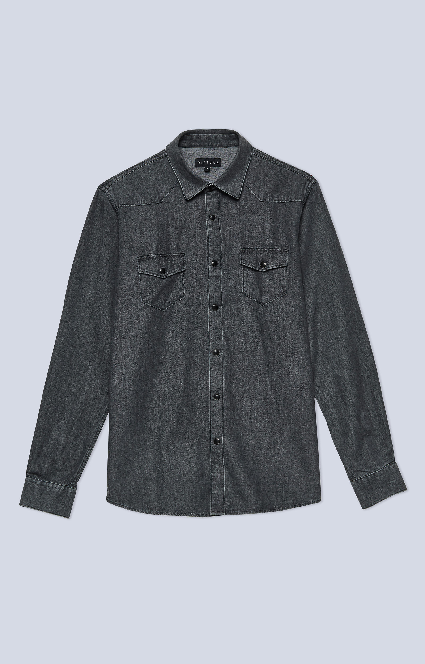 Denimowa koszula z włoskim kołnierzem - 4