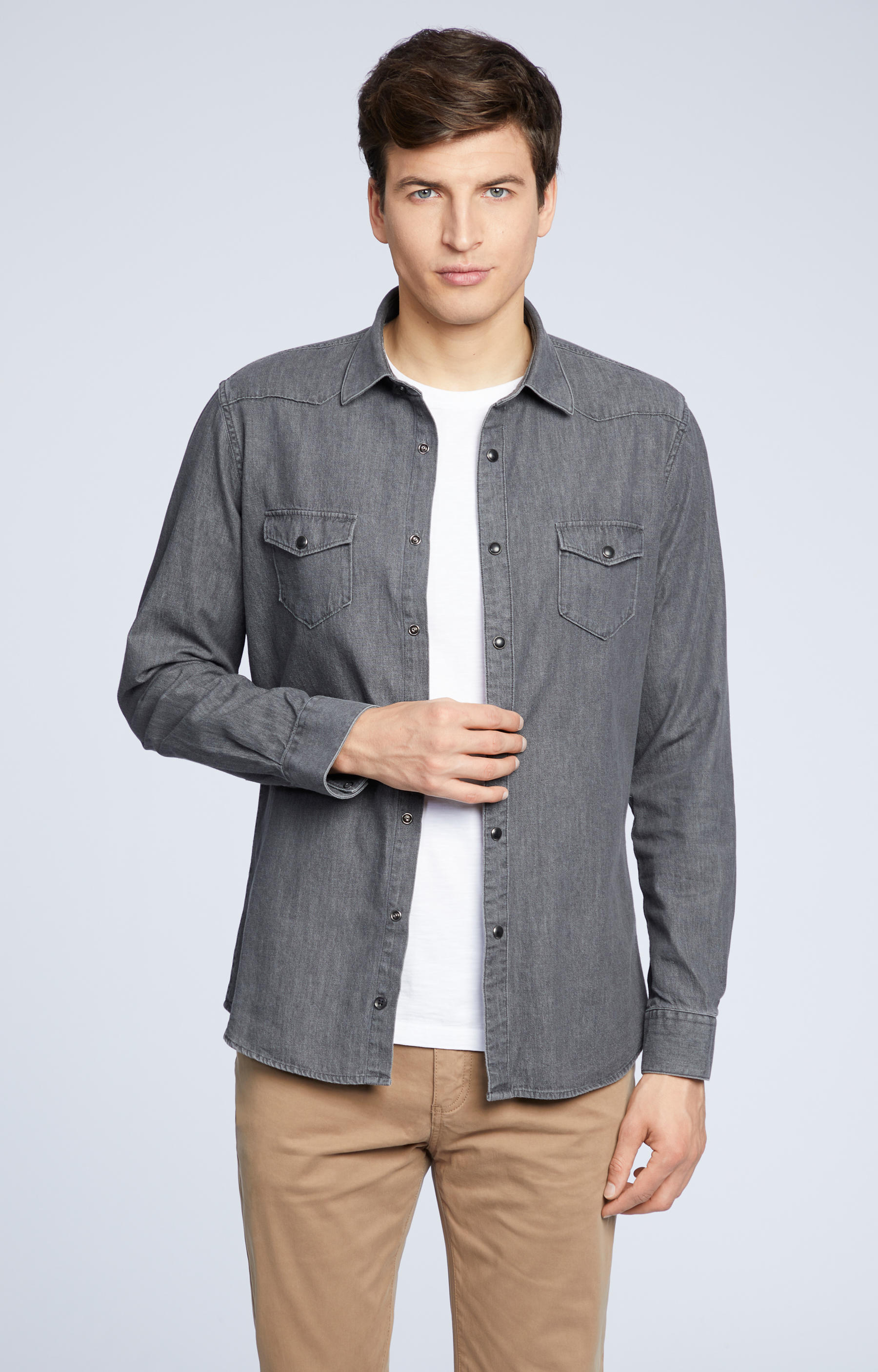 Denimowa koszula z włoskim kołnierzem - 2