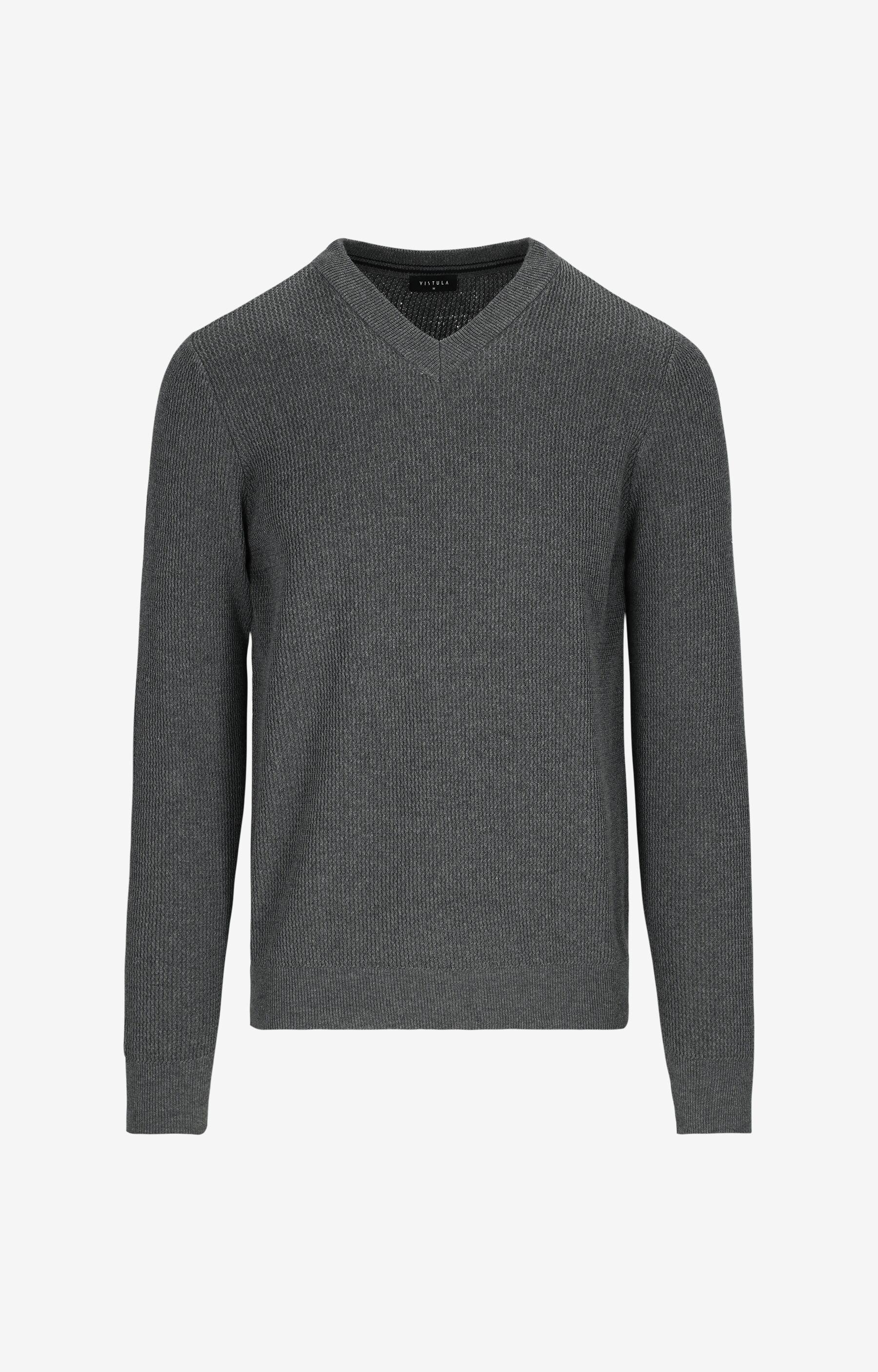 Sweter v-neck w mikrowzór - 2