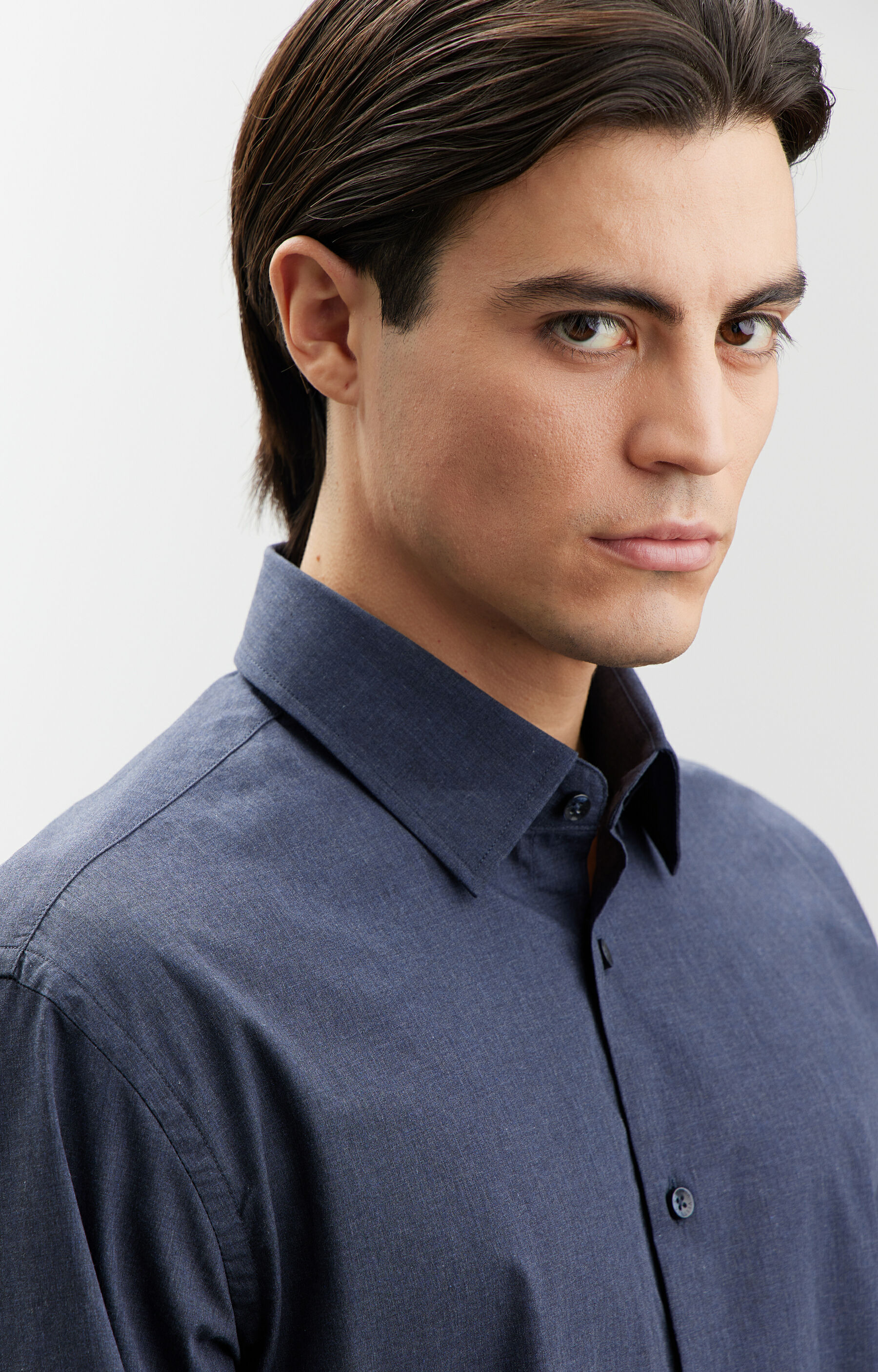 Koszula slim fit z melanżowej tkaniny - 5
