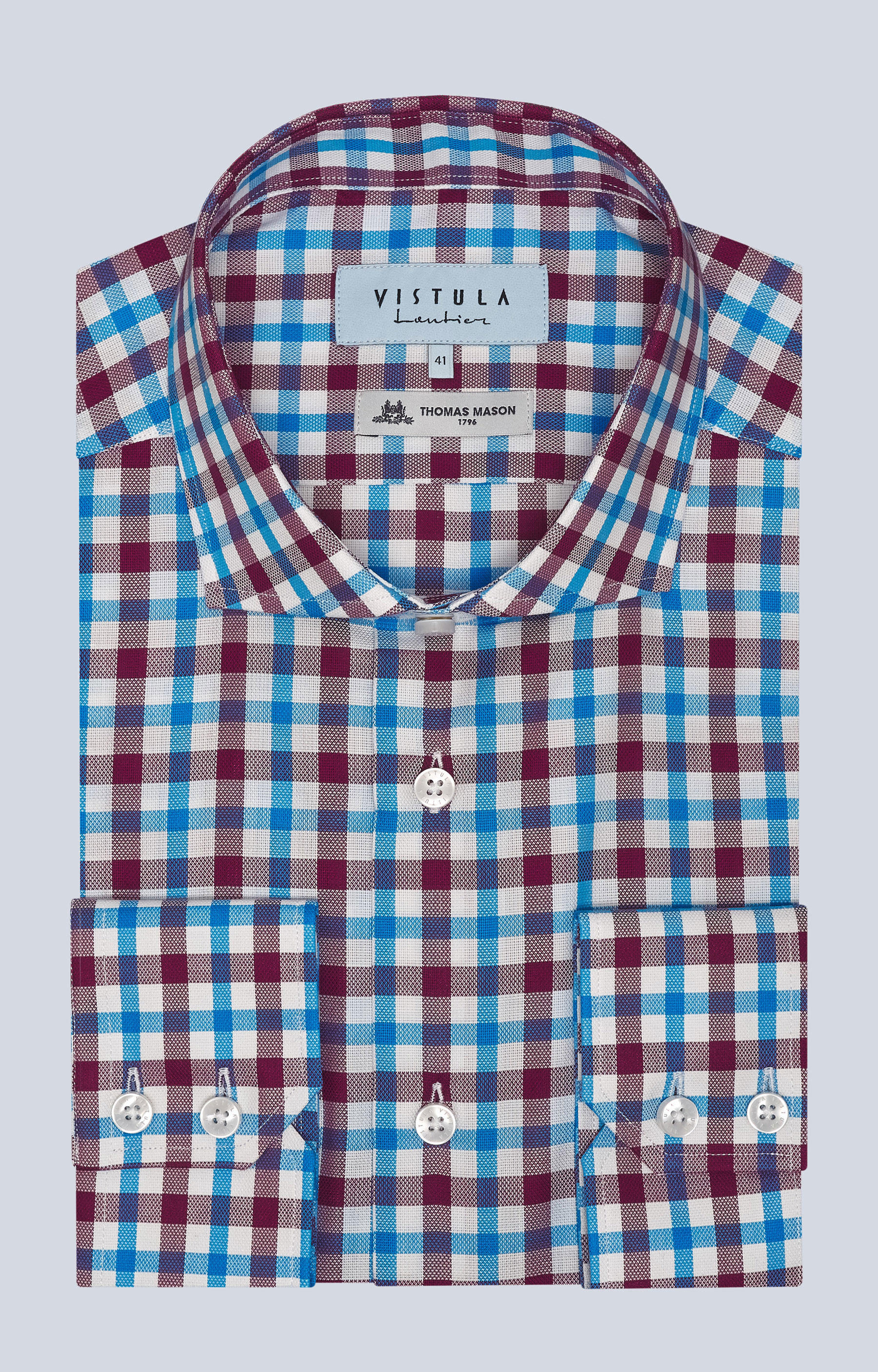 Koszula w kratę z włoskim kołnierzem - 4