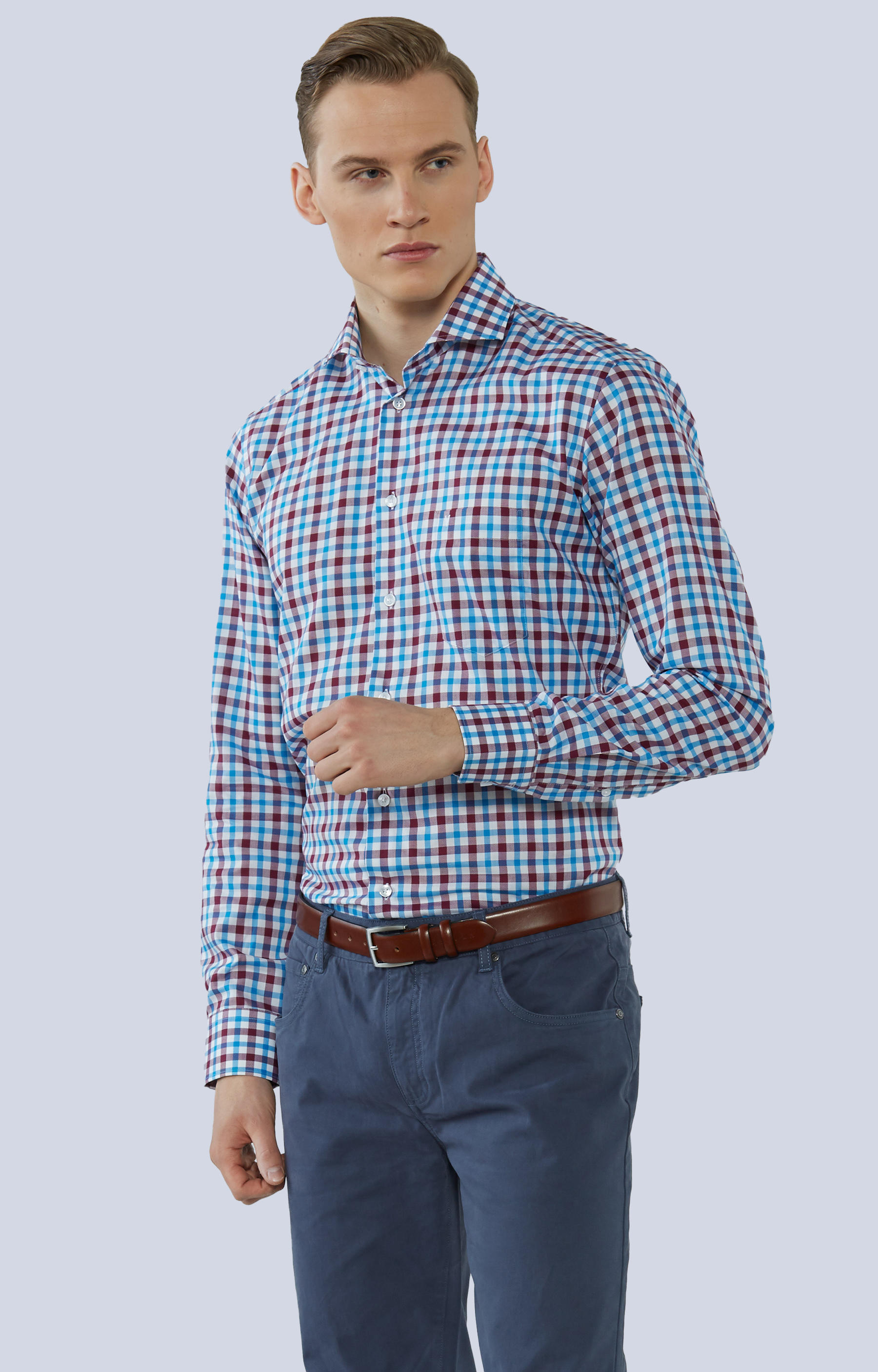 Koszula w kratę z włoskim kołnierzem - 2