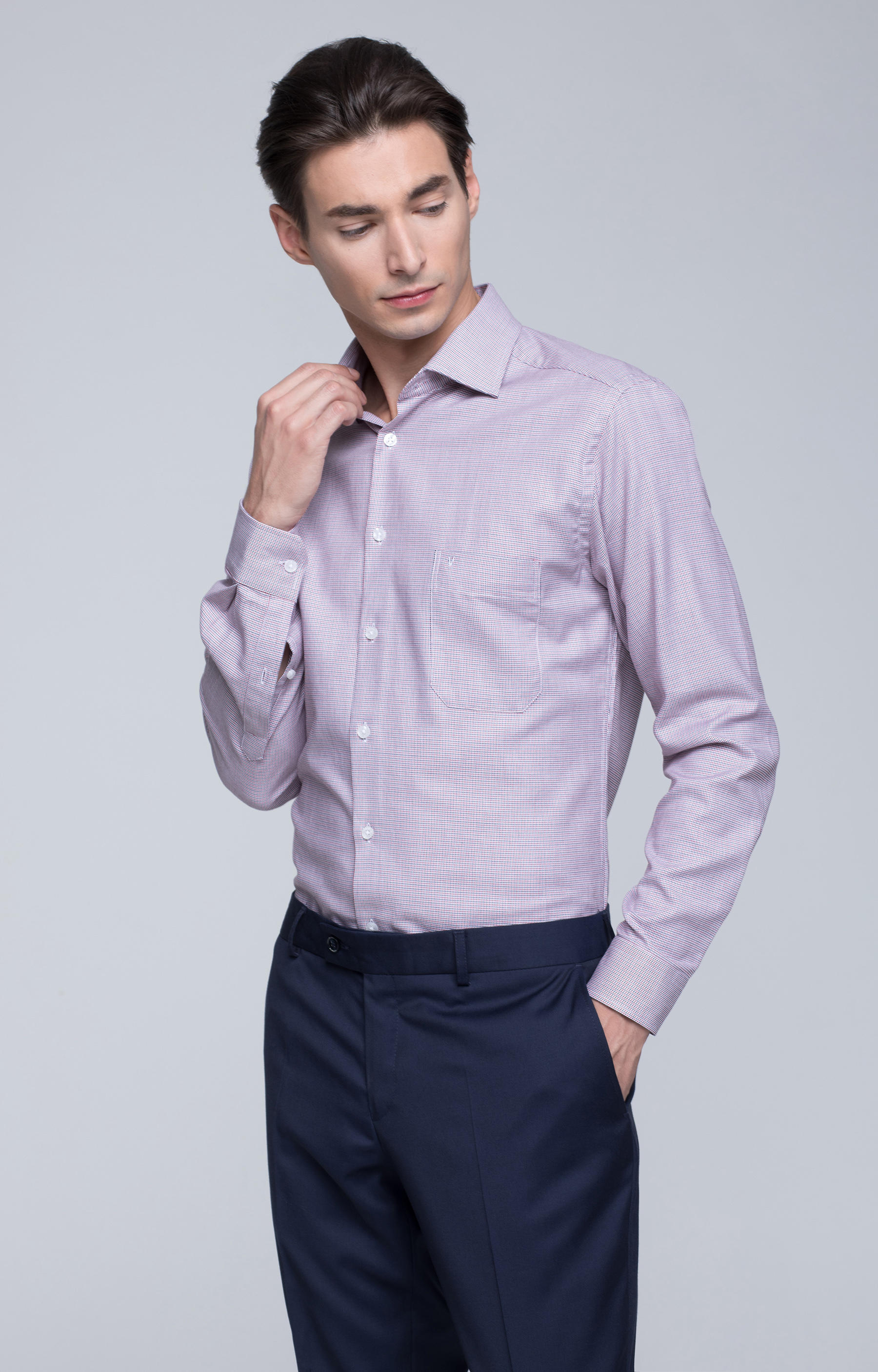 Koszula w mikrowzór z kieszonką, włoski kołnierz - 2