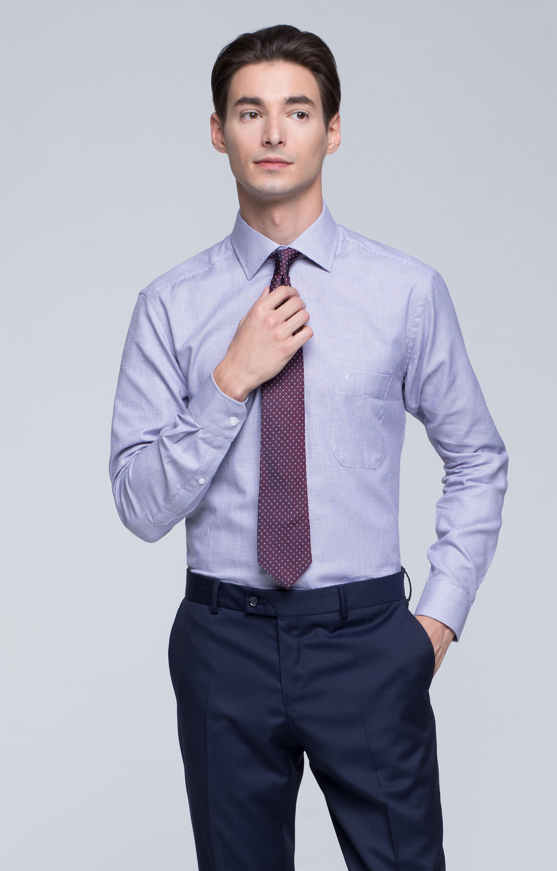 Koszula w mikrowzór z kieszonką, włoski kołnierz - 2