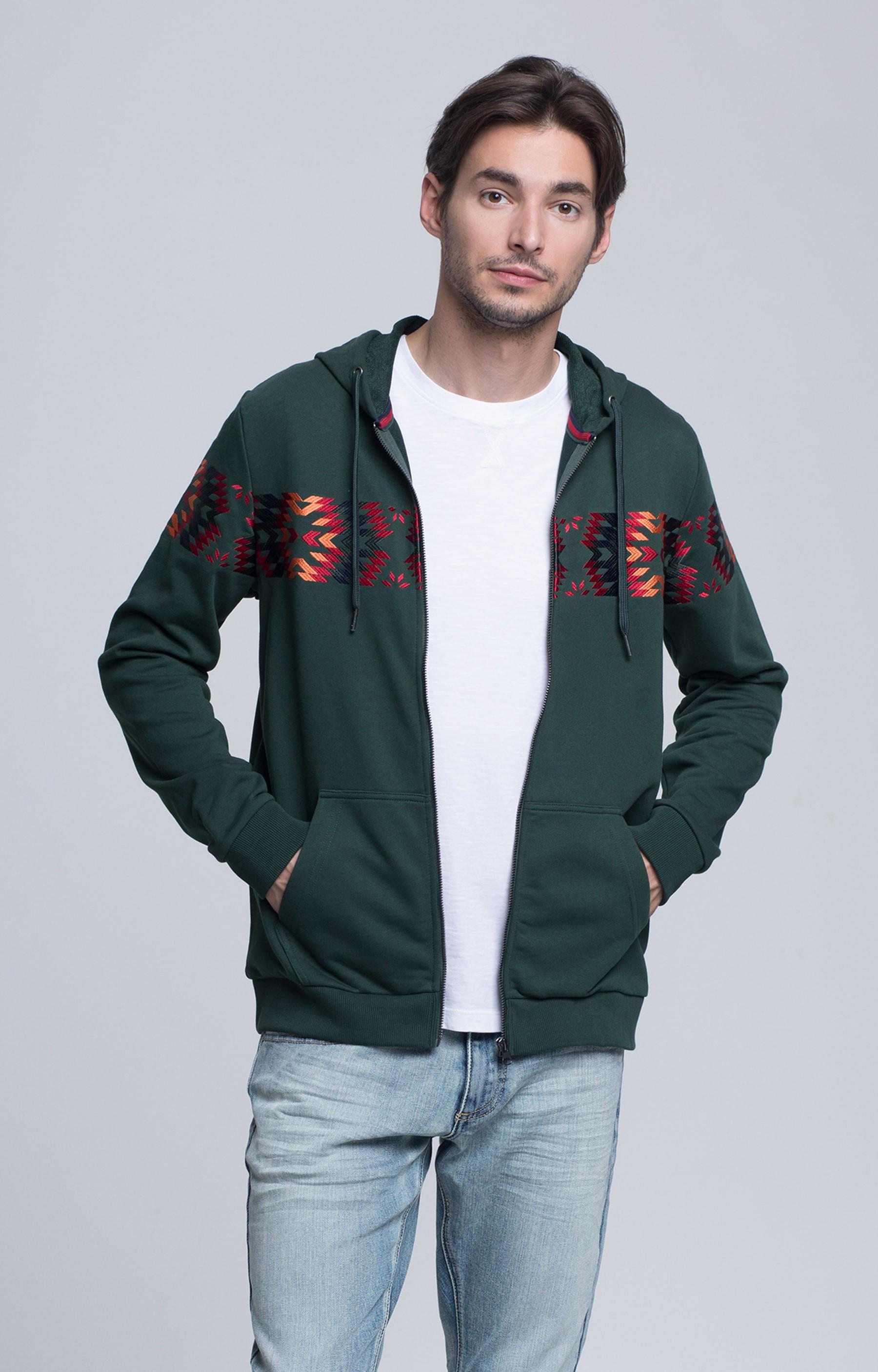 Rozpinana bluza z kapturem z haftowanym wzorem - 2