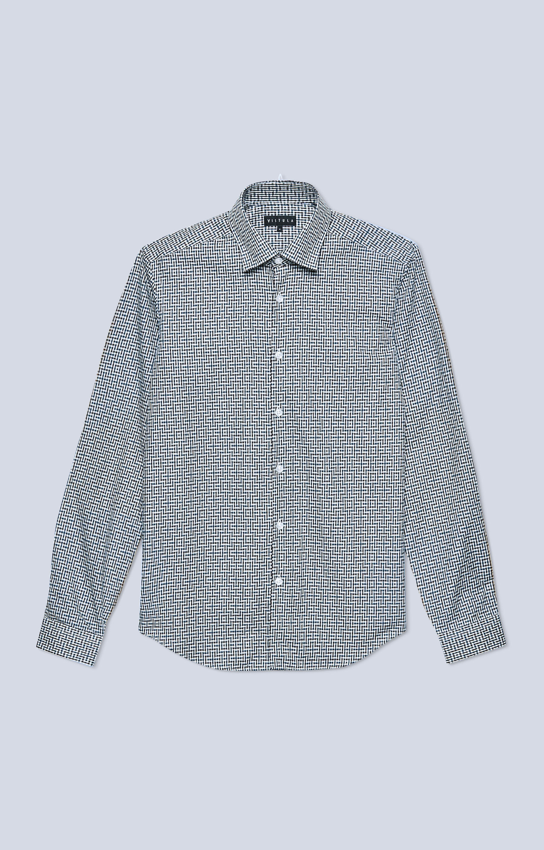 Dopasowana koszula w geometryczny wzór, kryty button-down - 4