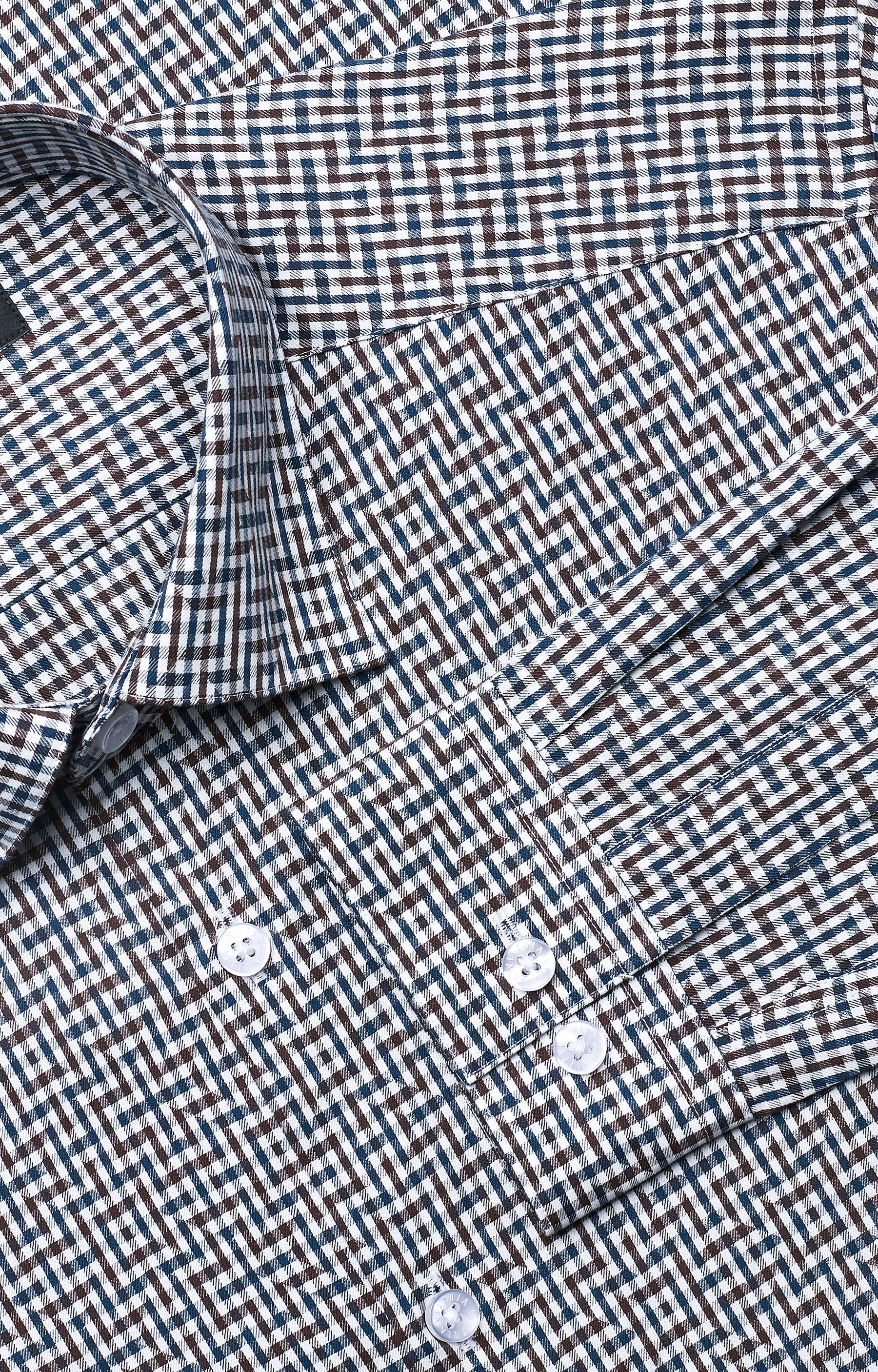 Dopasowana koszula w geometryczny wzór, kryty button-down - 5