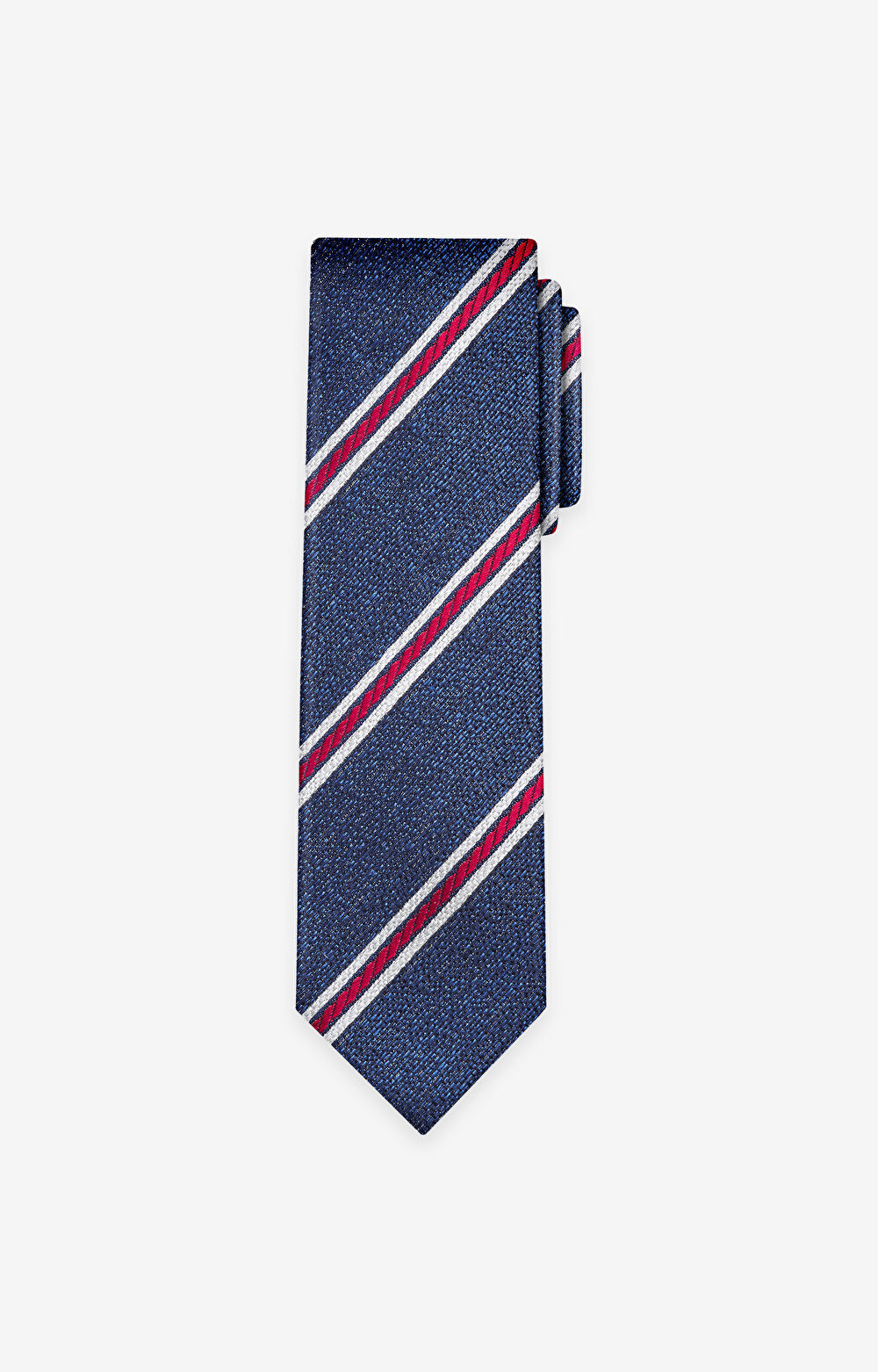 Jedwabny krawat w paski z dodatkiem lnu i bawełny