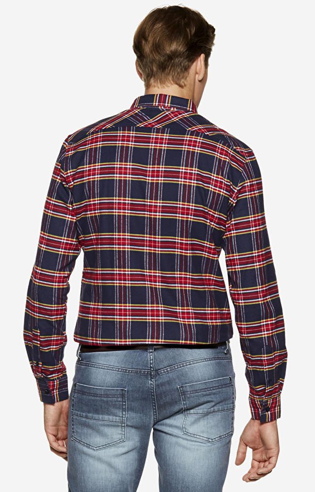 Dopasowana, flanelowa koszula w kratę, kołnierz button-down - 2