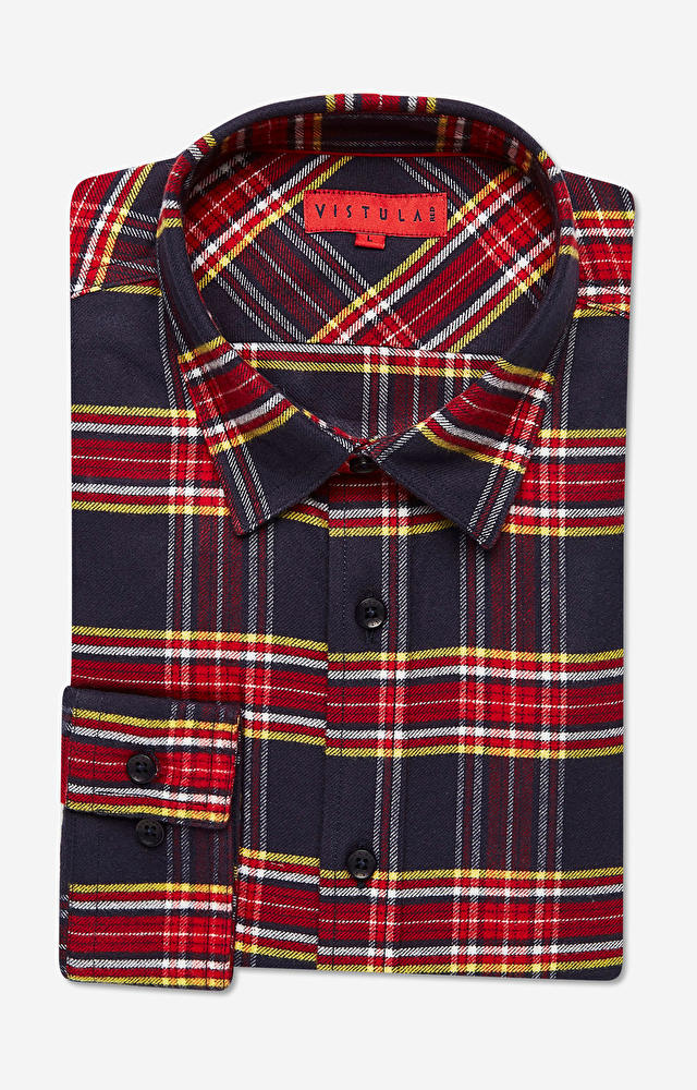 Dopasowana, flanelowa koszula w kratę, kołnierz button-down - 3