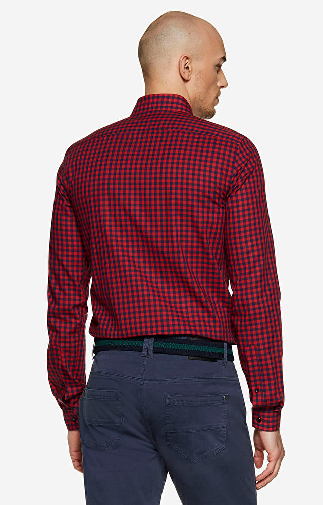 Dopasowana koszula w kratę, kołnierz kryte button-down - 2