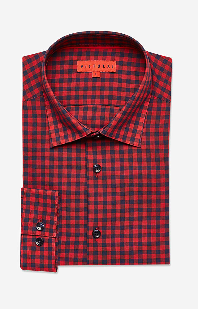 Dopasowana koszula w kratę, kołnierz kryte button-down - 3