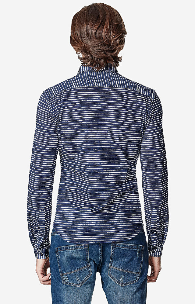 Dopasowana koszula w print z włoskim kołnierzem - 2