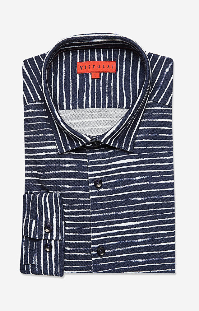 Dopasowana koszula w print z włoskim kołnierzem - 3