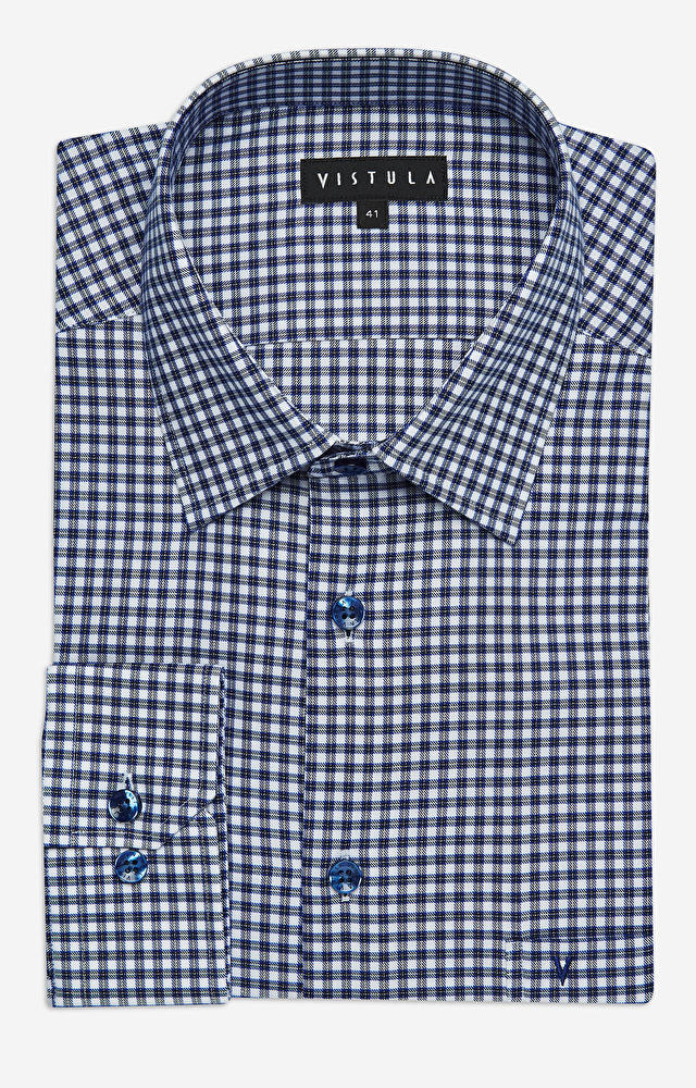 Swobodna koszula w kratę z kieszonką, klasyczny kołnierz - 3