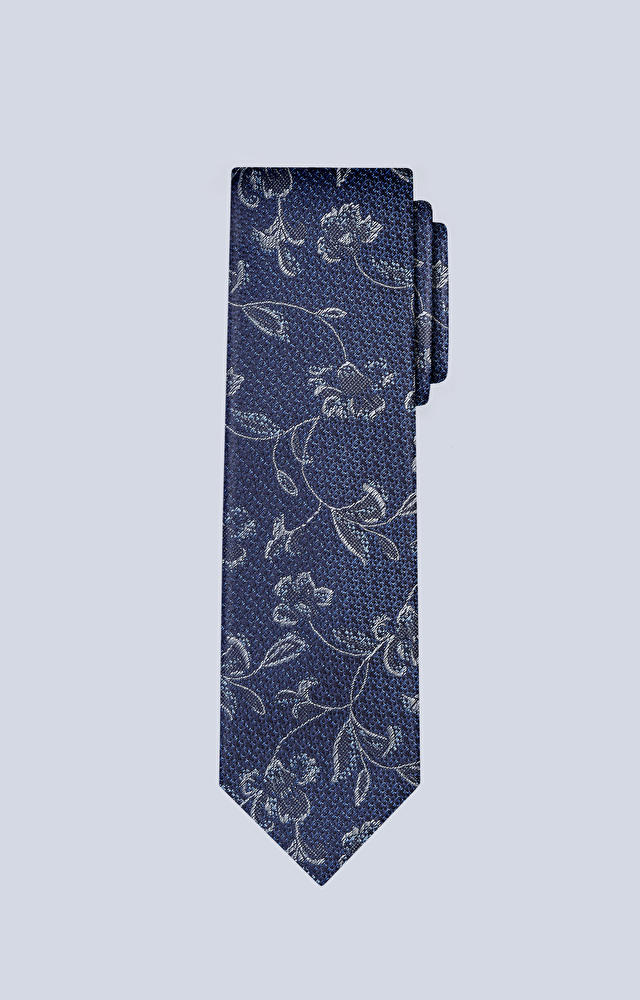 Jedwabny krawat z dodatkiem bawełny w kwiatowy wzór