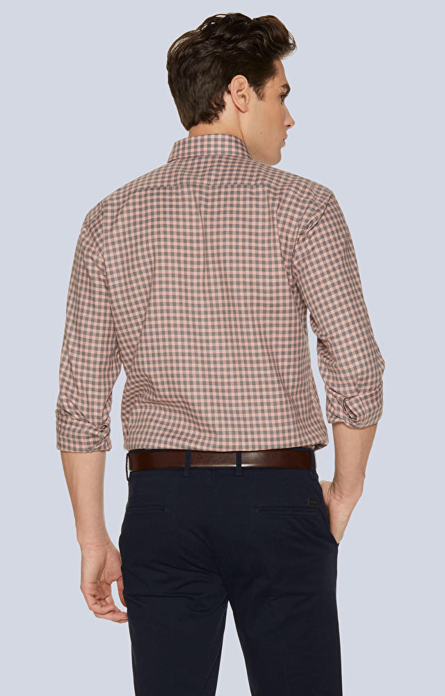 Koszula w kratę z włoskim kołnierzem - 3