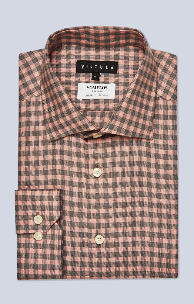 Koszula w kratę z włoskim kołnierzem - 4