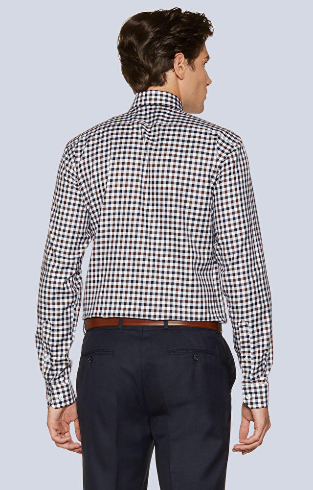 Luźna koszula w kratę z włoskim kołnierzem - 2