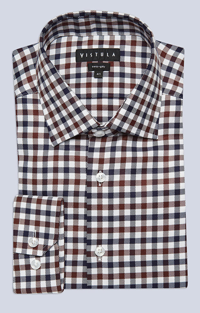 Luźna koszula w kratę z włoskim kołnierzem - 3