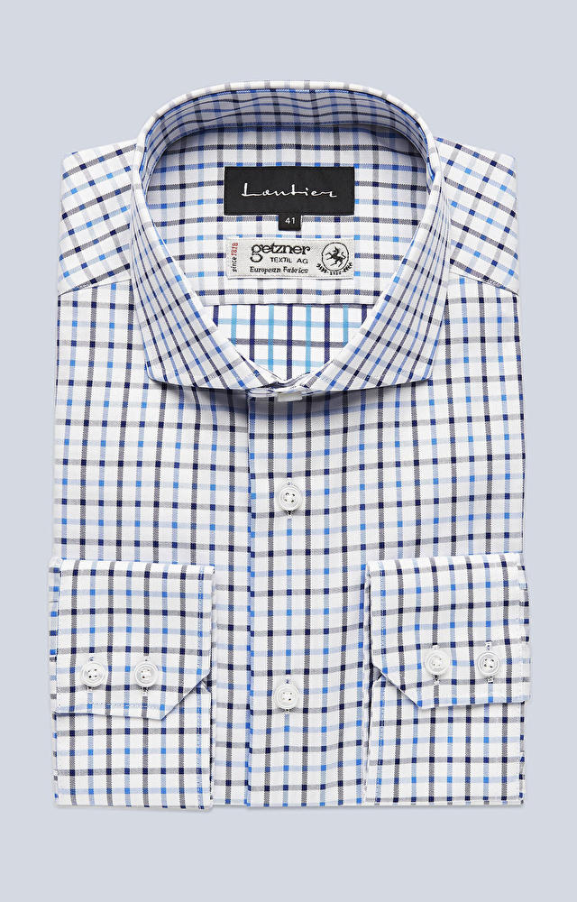 Koszula w kratę z włoskim kołnierzem - 3