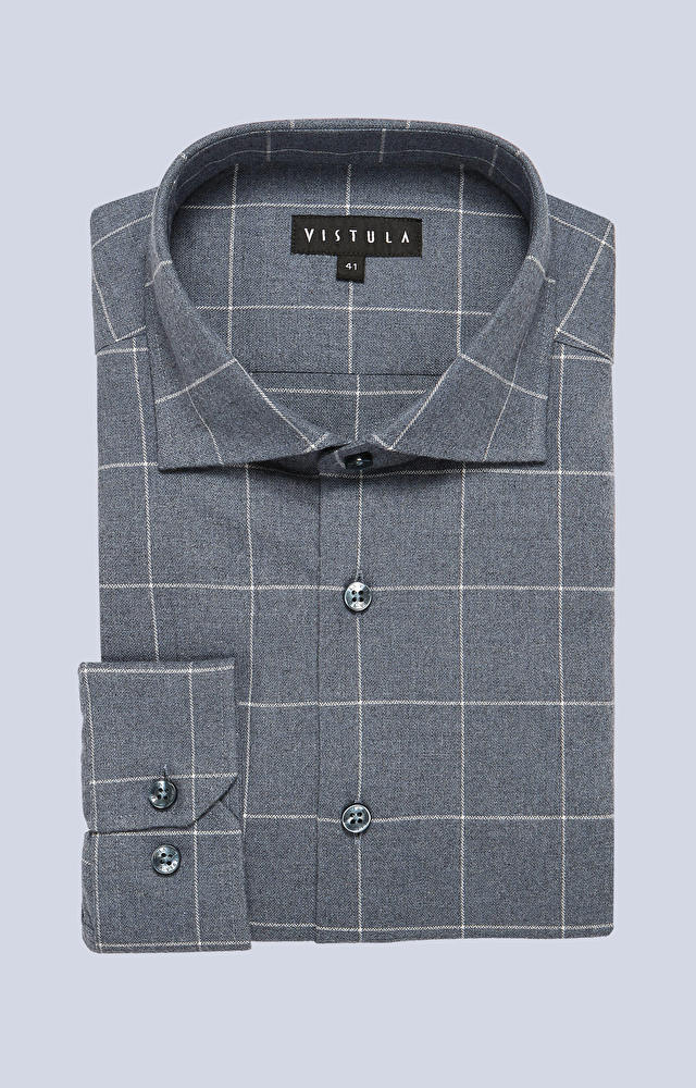 Flanelowa koszula w kratę, włoski kołnierz - 3
