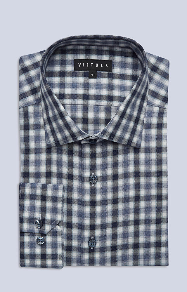 Swobodna koszula w kratę z włoskim kołnierzem - 3
