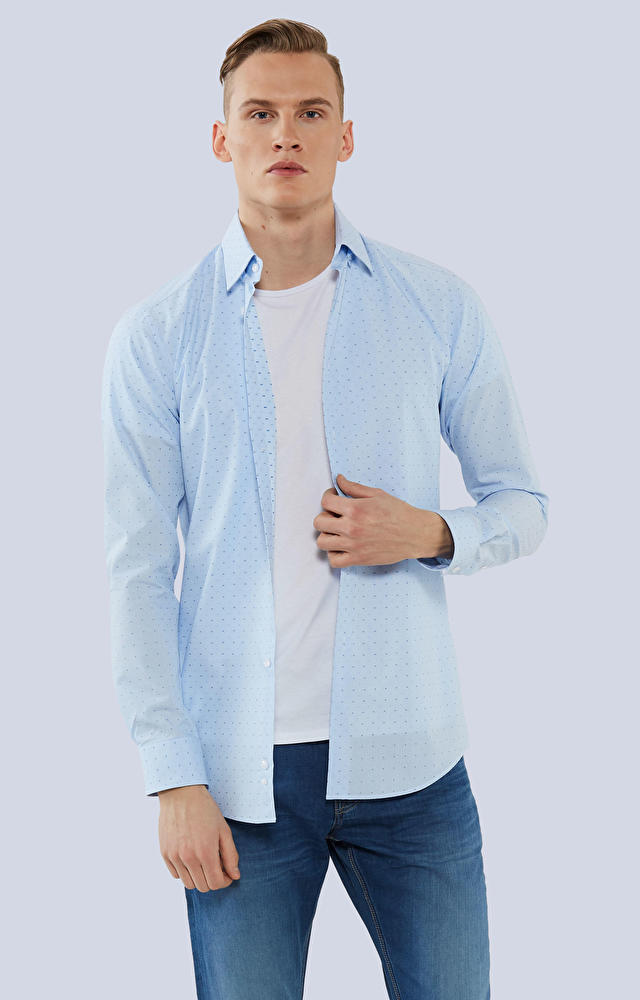 Koszula w mikrowzór, kołnierz kryte button-down - 2