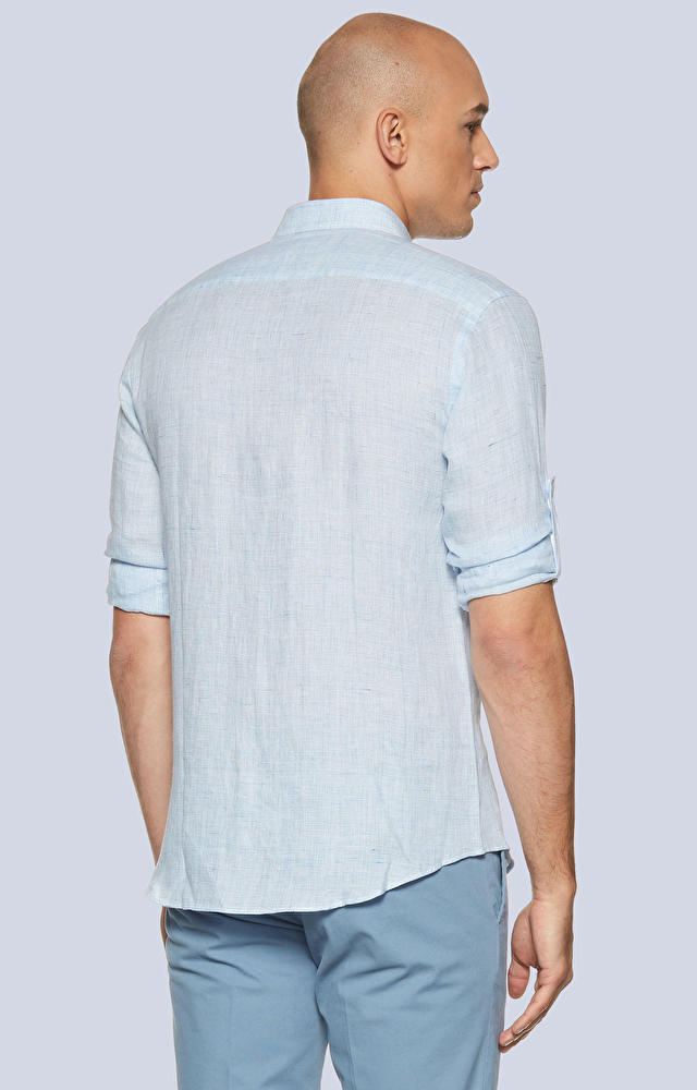 Koszula z lnu z kołnierzem kryte button-down - 3